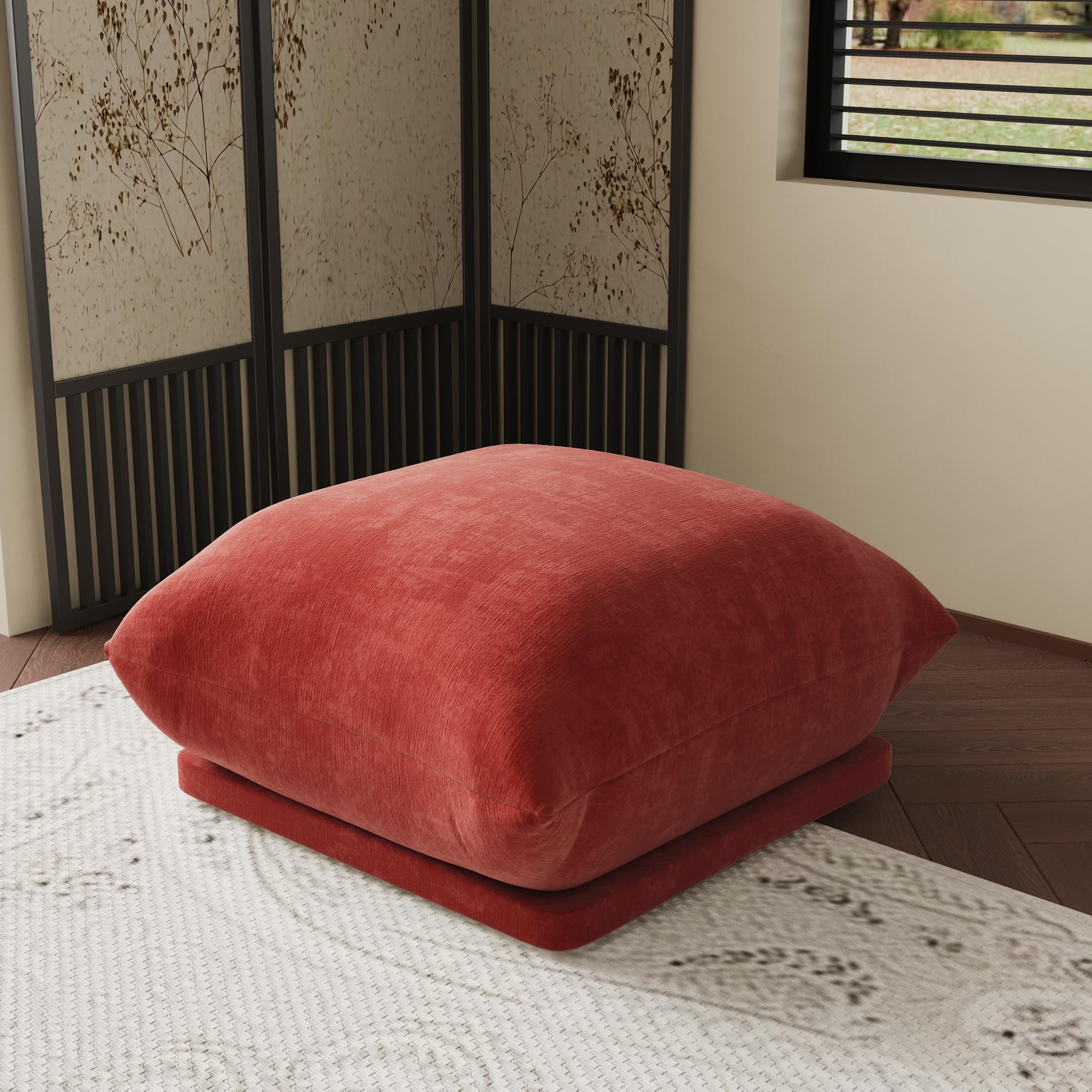 Sdorens Ottoman Chenille Sofa, Mid Century Modern Couches for Living Room (26.77 in/Red/Only Ottoman)