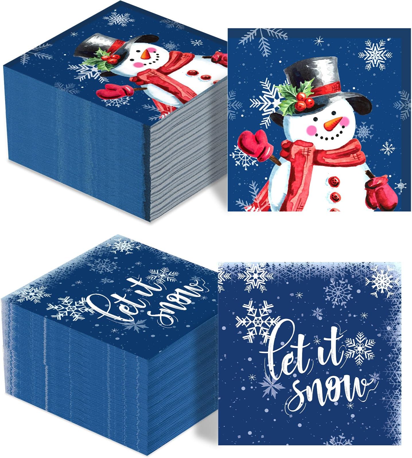 100 Pcs Christmas Snowman Paper Napkins Winter Snowflake Cocktail