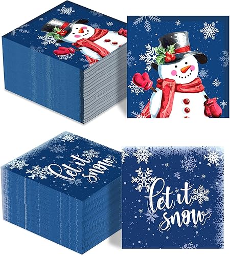 Faccito 100 Pcs Christmas Snowman Paper Napkins Winter Snowflake Cocktail Napkins Holiday Let It Snow Beverage Napkins for Xmas New Year Family