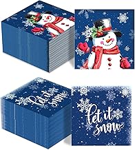 100 Pcs Christmas Snowman Paper Napkins Winter Snowflake Cocktail Napkins Holiday Let It Snow Beverage Napkins for Xmas New Year Family Gatherings Dinner Party Decoration Supplies (Blue)