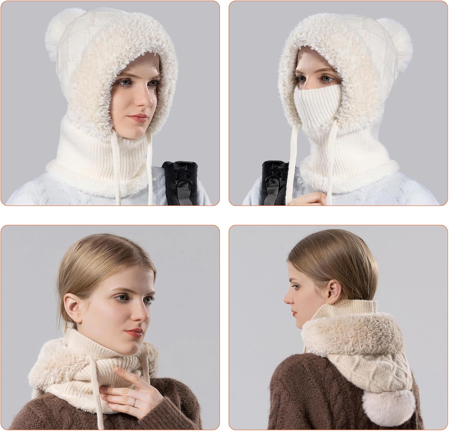 HUAMULAN Women Winter One Piece Beanie Hat Slouchy Fleece Balaclavas Face Mask Neck Scarf Set Earmuff Ski Snow Knit Hats - Image 4