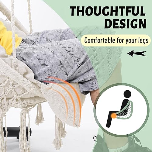 Miniatura 29 de Hamaca colgante de macramé con cojín mediano, perfecta para dormitorio, porche, adultos, balcón, beige Estilo ordinario1-beige