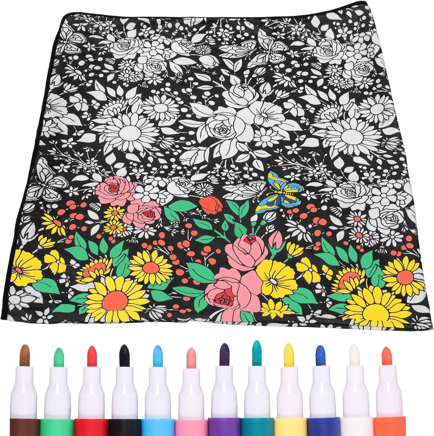 Nihuifdpy Flowers Diy Coloring Blanket With Markers, Color Your Own Throw Blanket For Adults, Fuzzy Velvet Washable Blankets You Can Color, Creative Personalized Cozy Personalized Home Decor Ideal(Flowers)