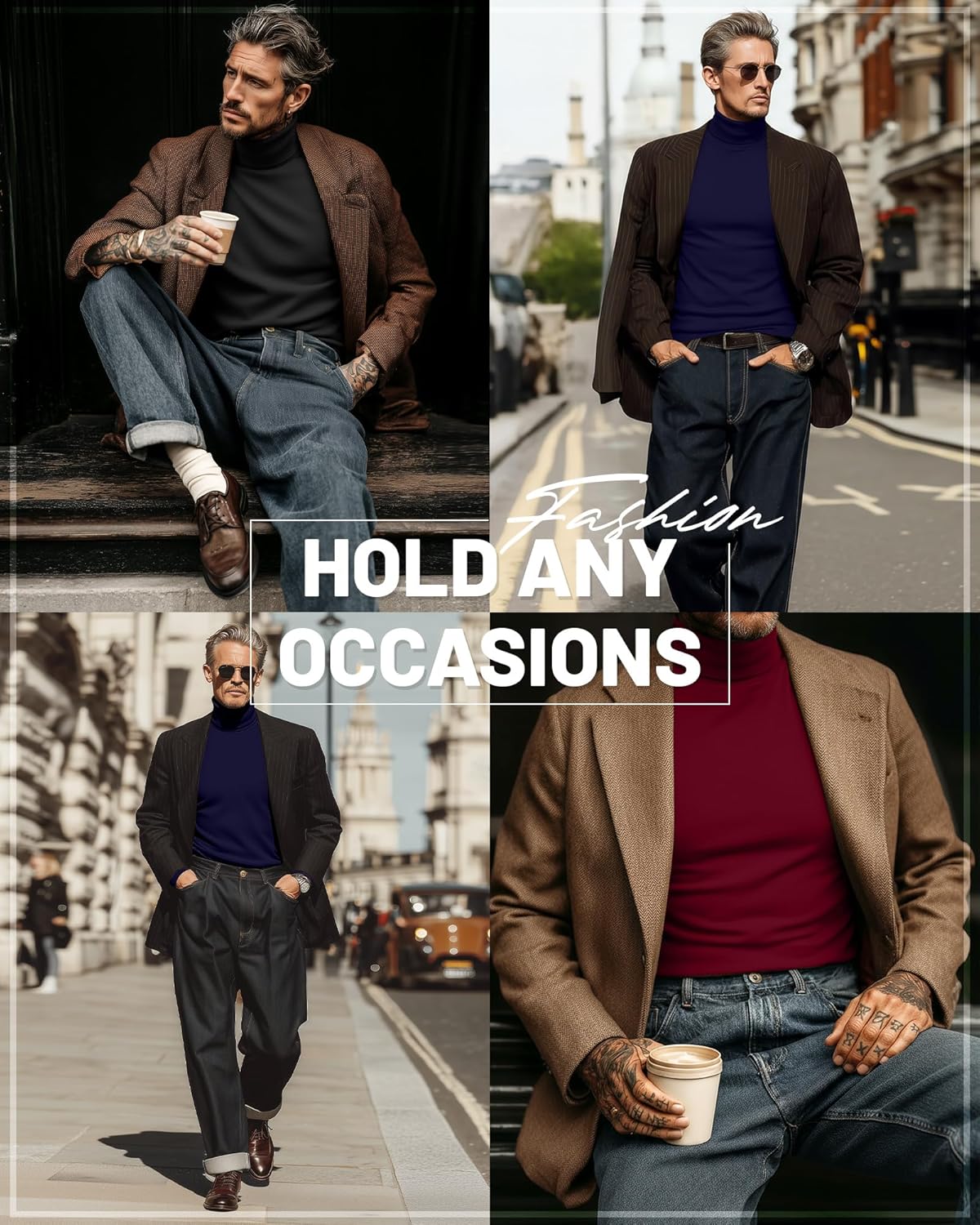 Ficerd 3 Pack Men's Big and Tall Turtleneck Shirts Cotton Long Sleeve Turtle Neck Tops Plus Size Loose Fit Basic Tee - Image 2