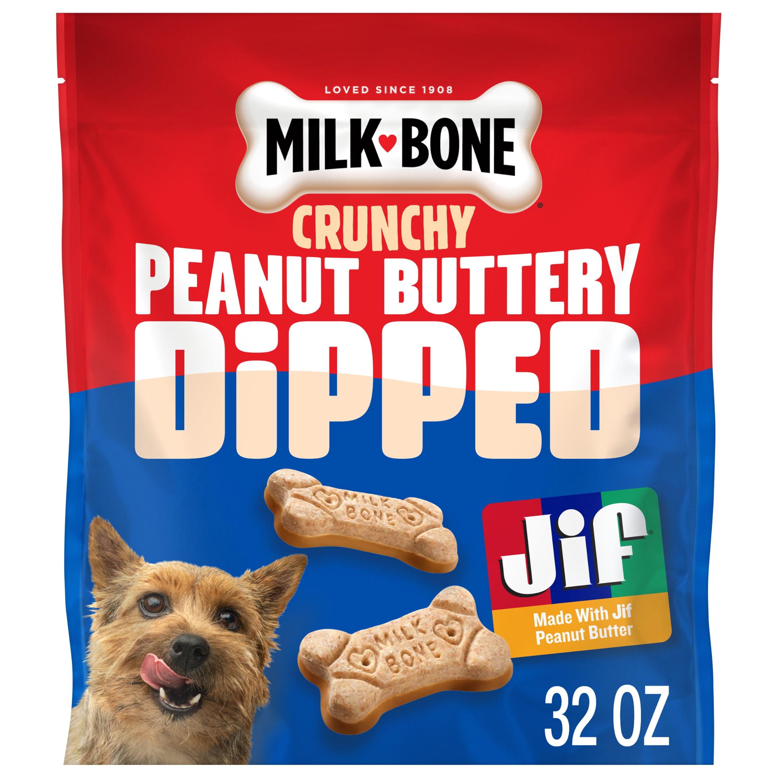 Milk-Bone Peanut Buttery Dipped Dog Treats with Jif Peanut Butter, 32 Oz.