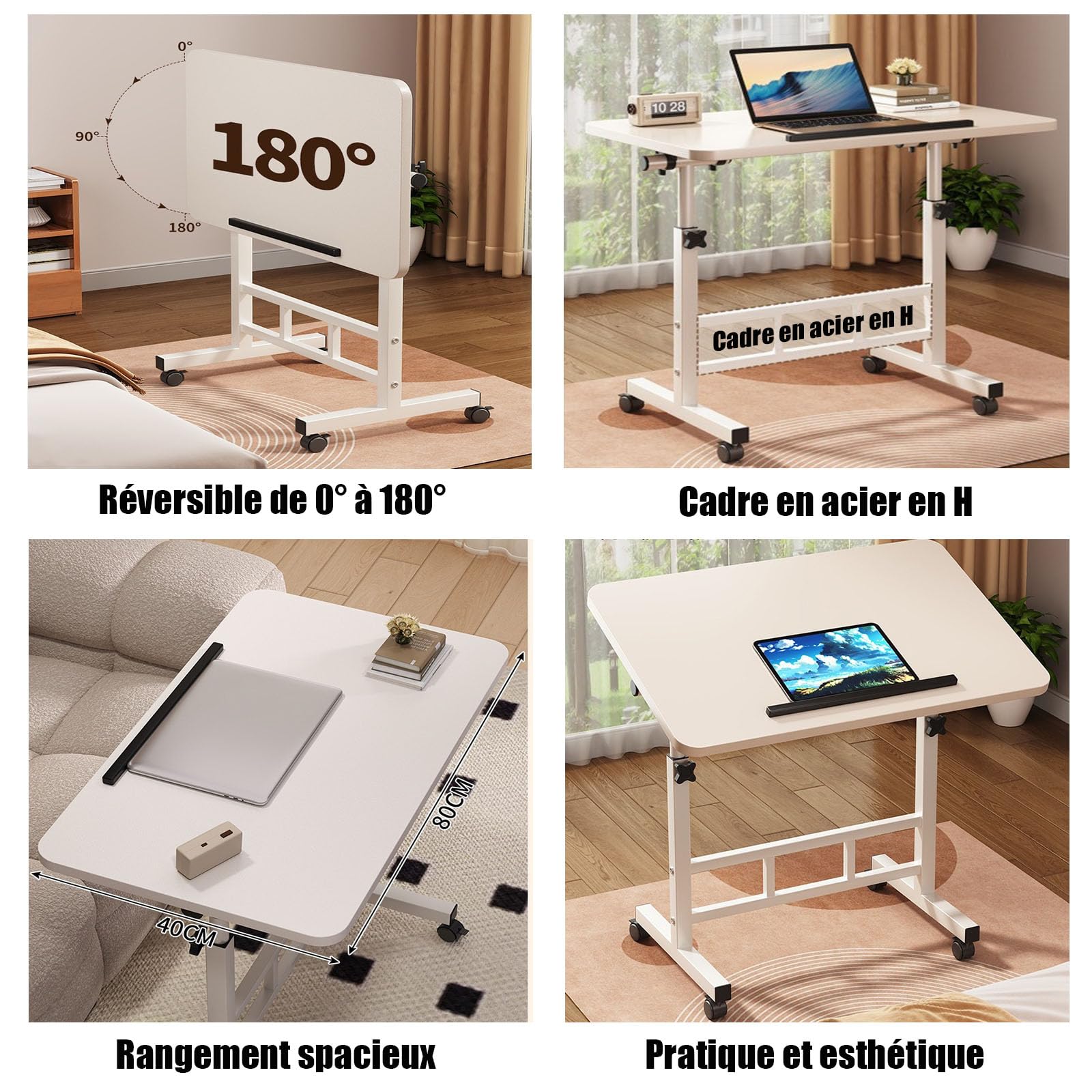 Table à Dessin en Bois, avec Hauteur RéGlable Table d'art Inclinable pour La Peinture, Bureau D'Ordinateur, éCrire, éTudier, Lire, Travailler (Beige, 80 x 40 cm)