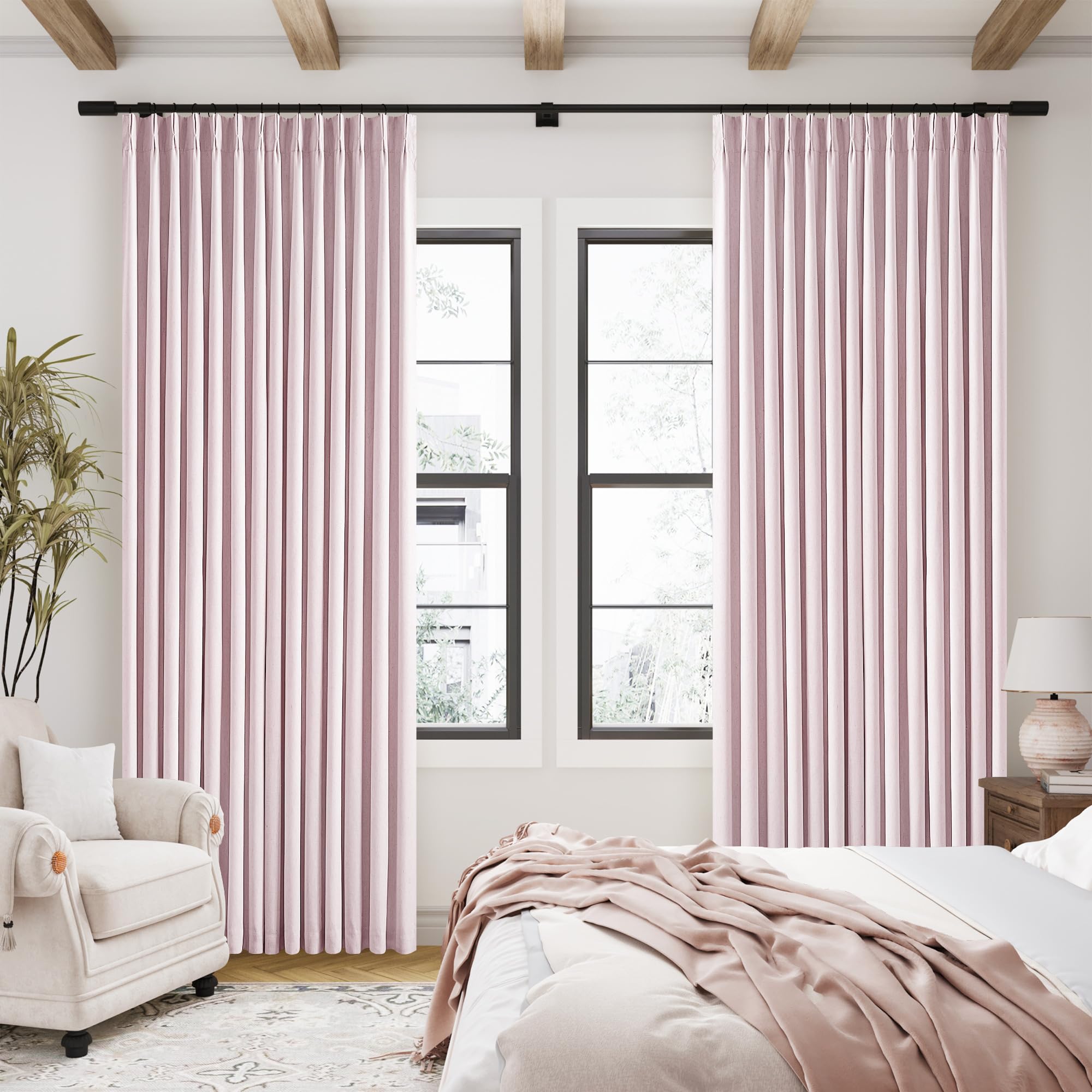 Amazon.com: Light Pink Pinch Pleated Linen Blackout Curtains 90