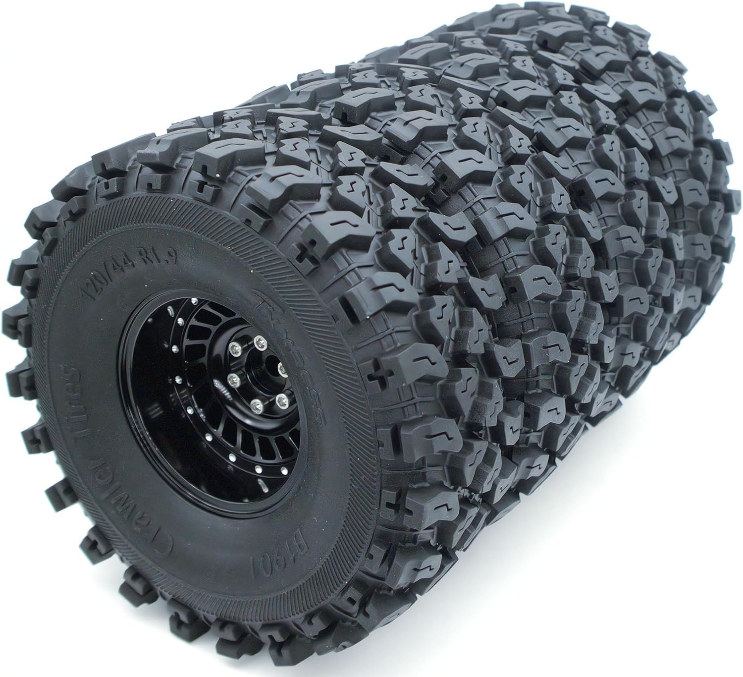 Heavy Duty RC Crawler 1.9 Beadlock Wheels Offsets-10mm and Tires 120mm Tall Soft Sticky Mud Slingers Tyres Rims Hex 12mm for 1/10 TRX4 TRX6 SCX10 Gen8 Axial Remote Control Car (Black)