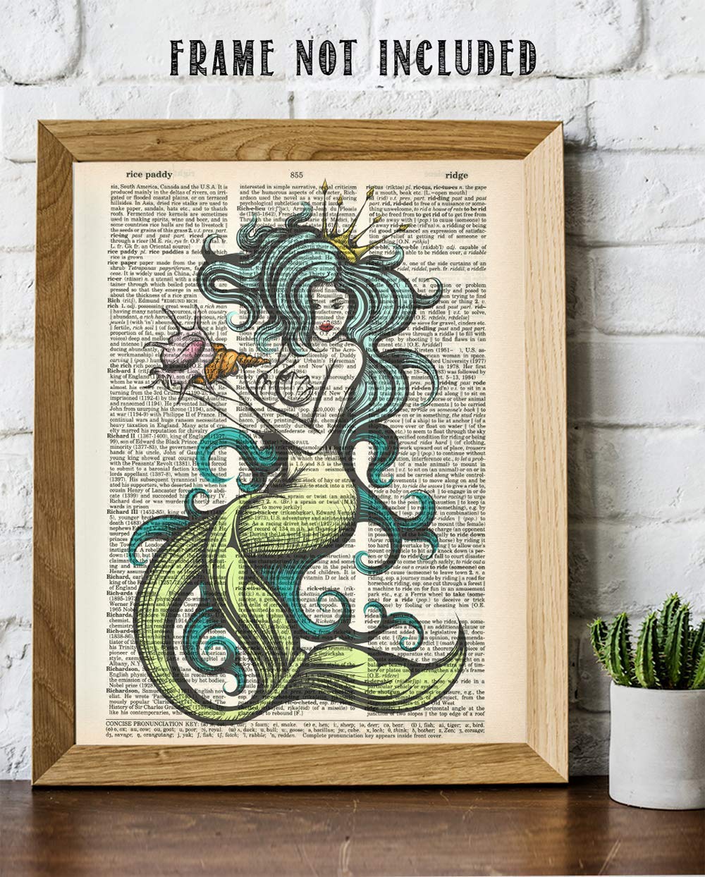 Upcycled Dictionary Art -  - Classic Office and Home Decor, Library Water Color Wall Art, Animal Print Vintage Book Page Bedroom Decoration, 8.5x11 Unframed Art Poster: Mermaid