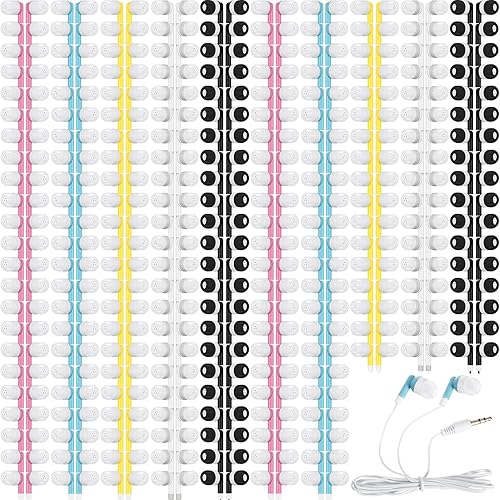 Xuhal Paquete de 600 auriculares a granel, auriculares coloridos para el aula, auriculares con cable, auriculares a granel para niños y adultos,