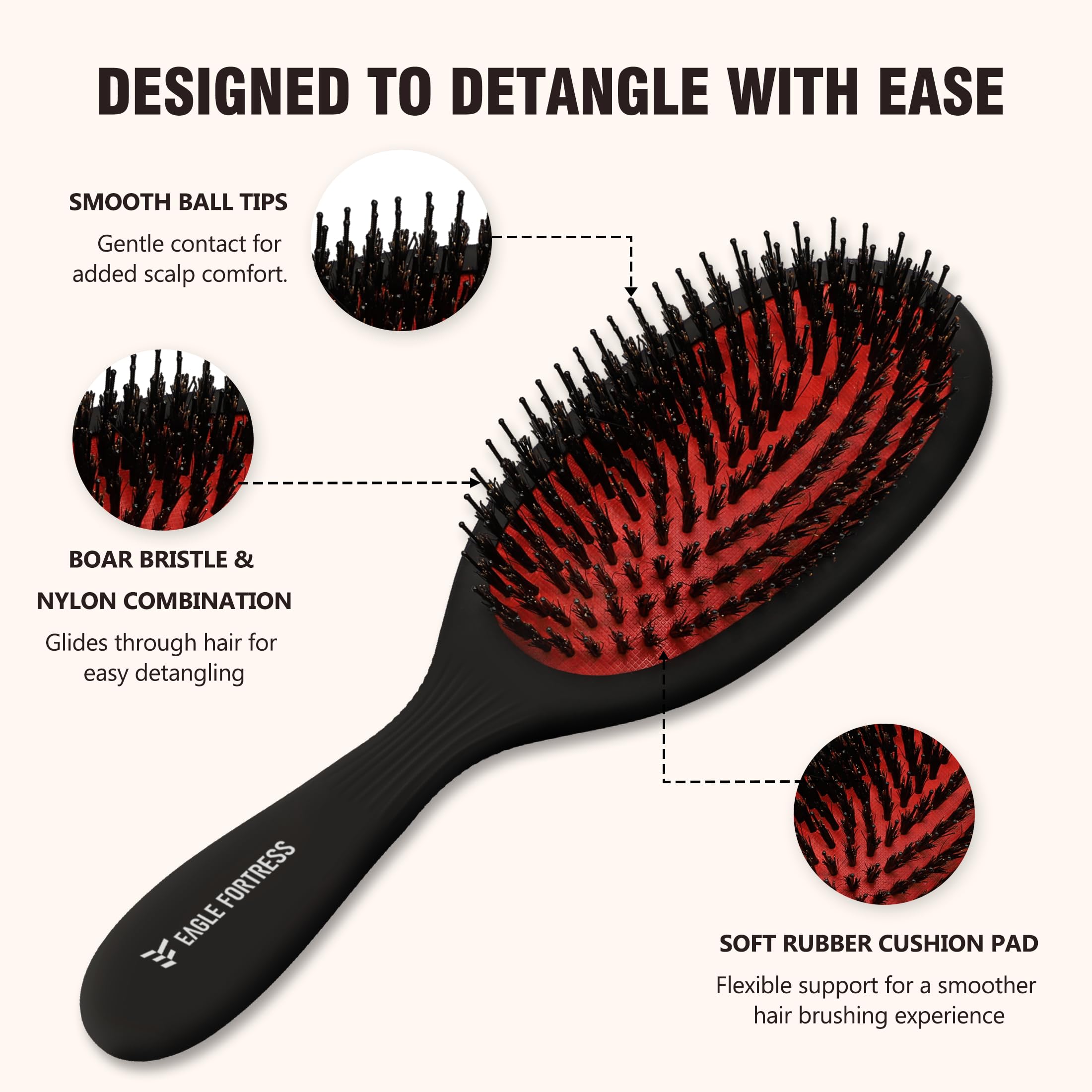Glidease SuperTip Pro - Cepillo de cerdas de jabalí para mujeres y hombres, sin roturas de puntas de bola, sin químicos añadidos, cepillo desenredante sin esfuerzo, ideal para todo el cabello grueso,