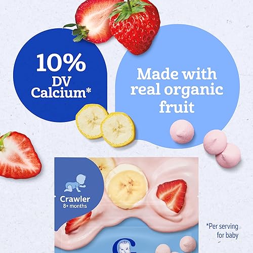 Vista 7 de Gerber Bocadillos de comida para bebés de etapa 3, yogur orgánico de plátano y fresa, yogur liofilizado y aperitivos de frutas para bebés
