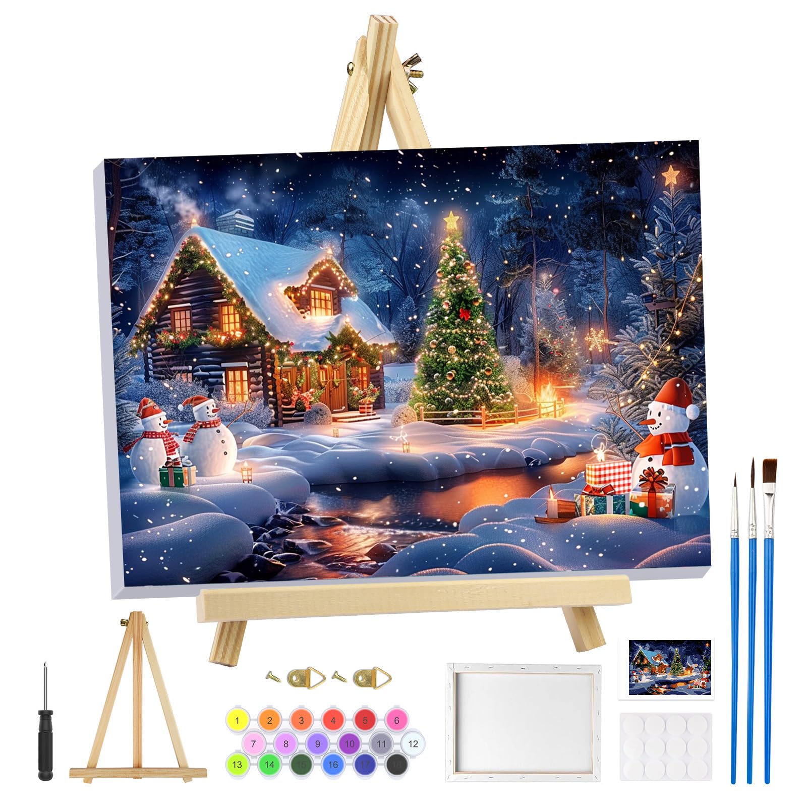 MOGTAA Christmas Paint by Numbers for Adults Beginner with Frame, Winter Painting by Numbers for Adults with Easel, DIY Oil Painting Kits Art Crafts for Home Decor, 8x12in