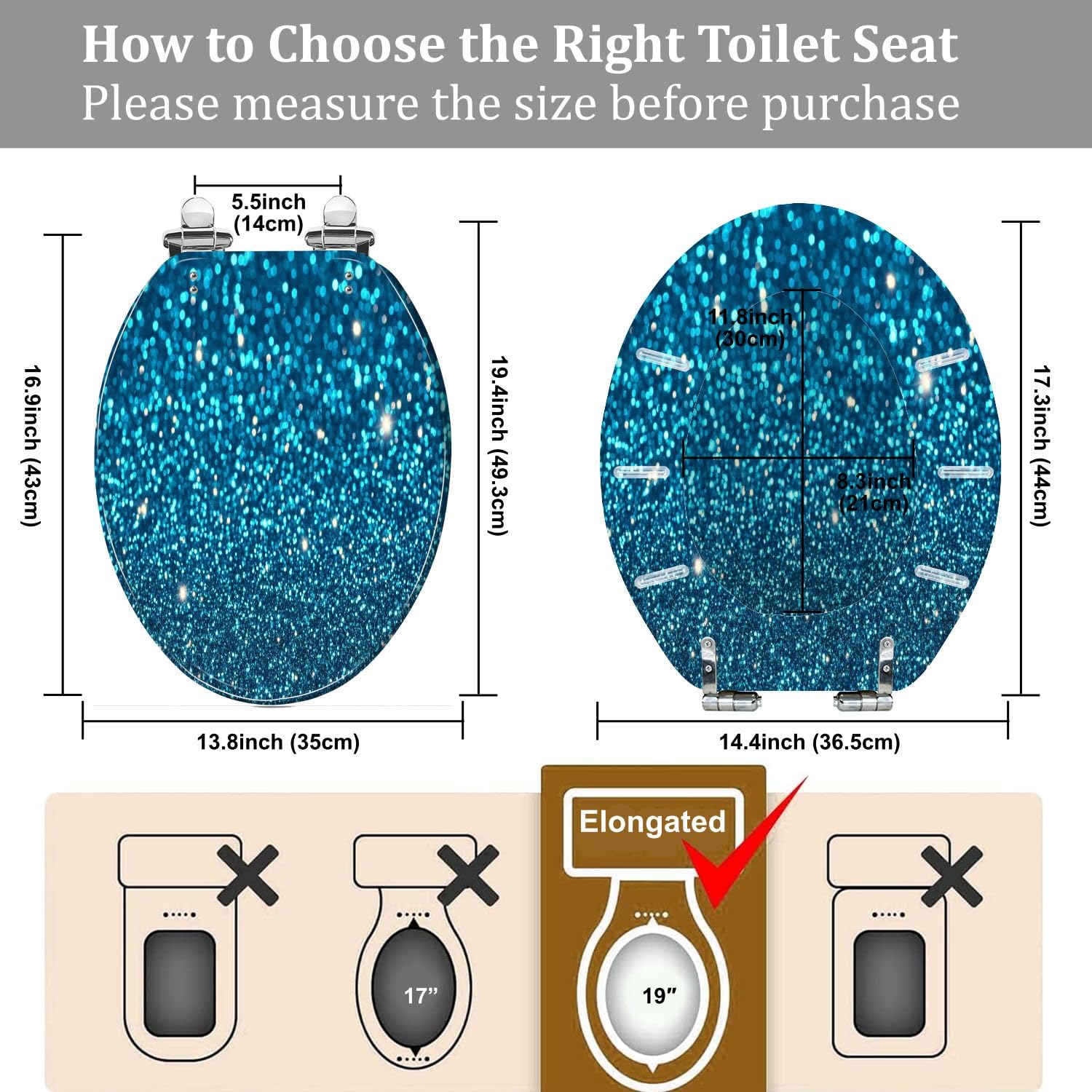 Asiento de inodoro alargado genérico para baño