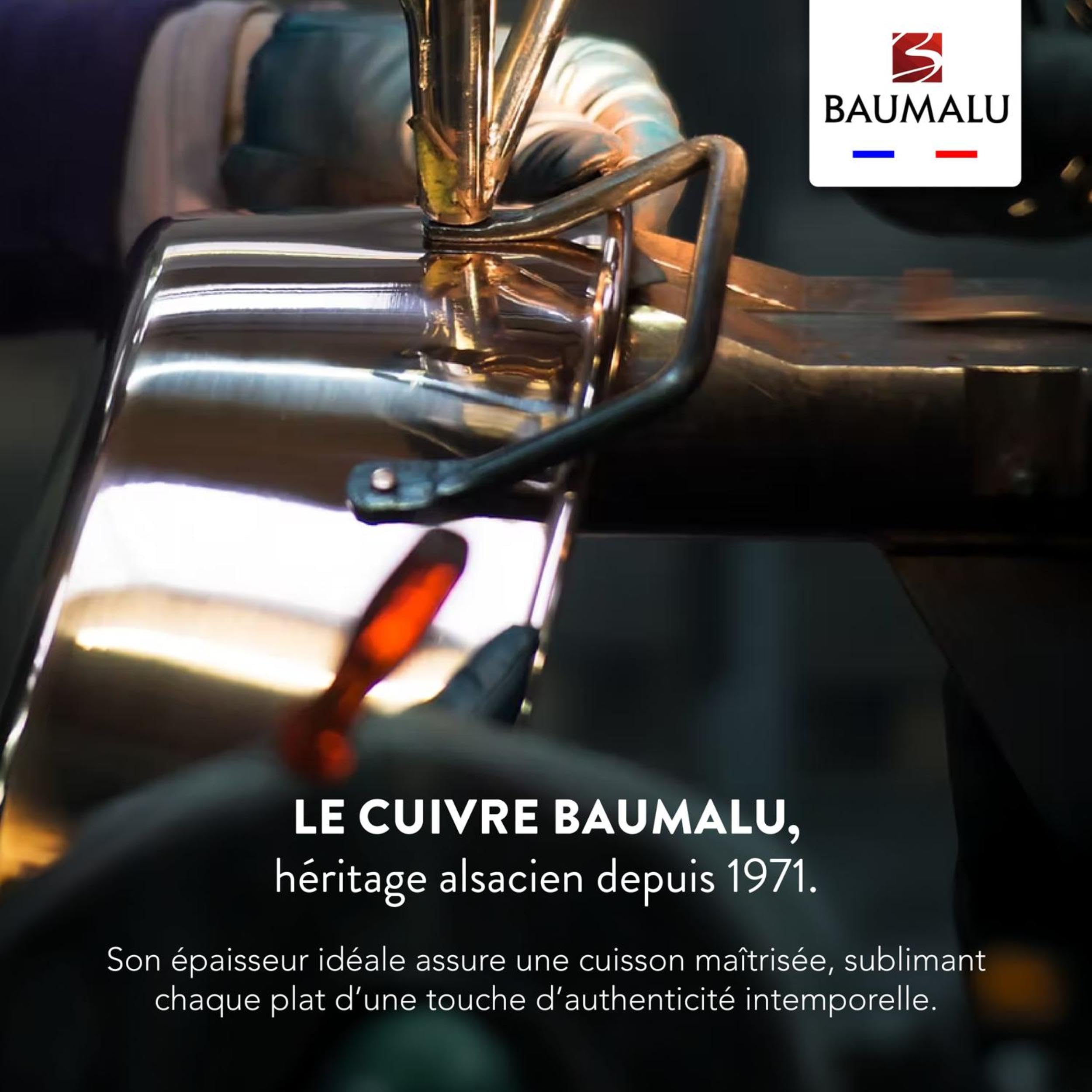 BAUMALU - Faitout avec Couvercle - Cuivre Étamé - Tous Feux sauf Induction - Poignées Fixes en Fonte - Design Traditionnel Français Made in Alsace - Ø20cm - Cuivre