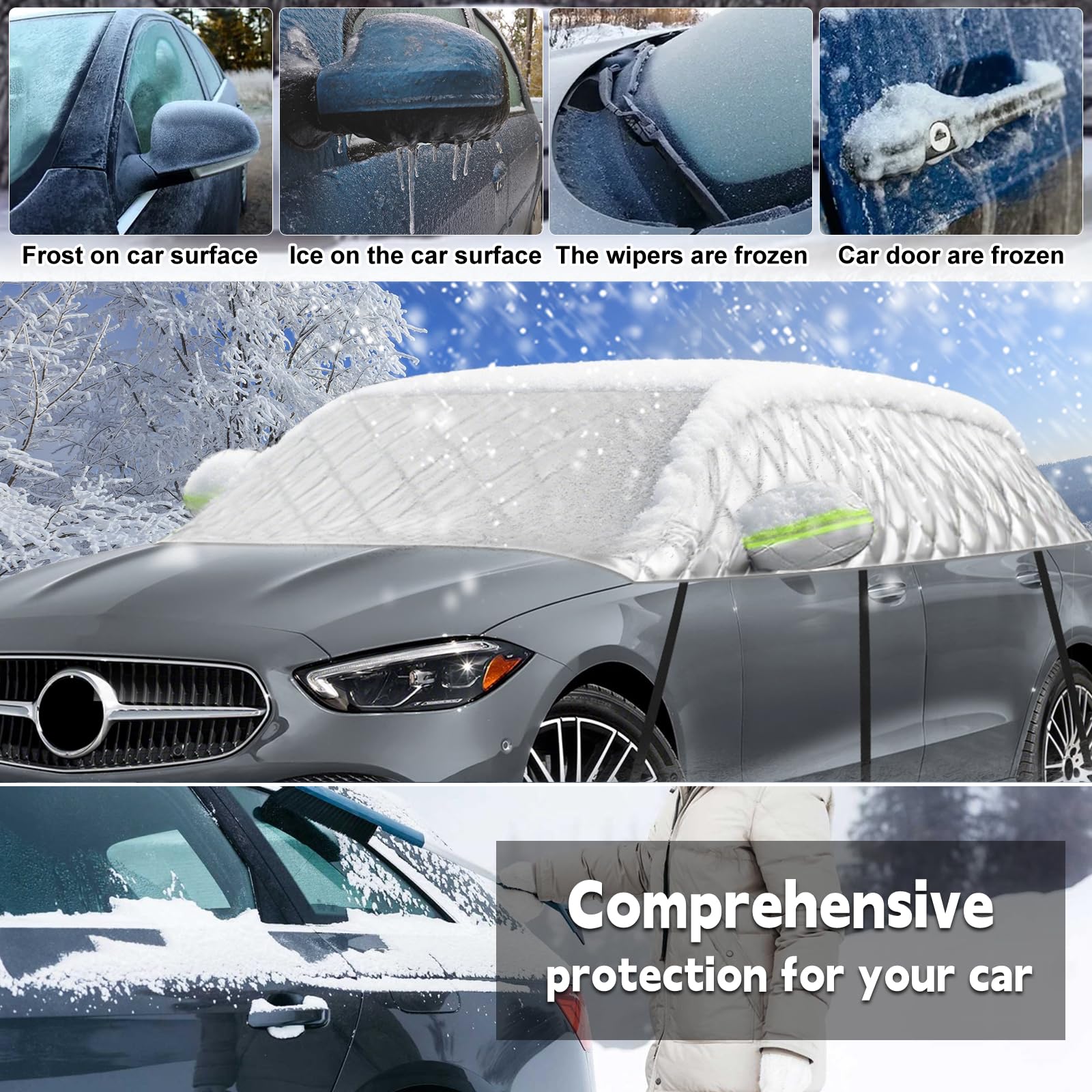 Funda Coche Exterior Compatibles con Mercedes-Benz C-Class 2015-2023, Semicubierta Anti-UV Transpirable Resistente al Polvo Lluvia Rasguño Nieve Sol
