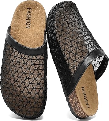 Womens Clogs Mules Mens Sandals with Cork Footbed & Arch Support Slippers Comfort Slip On Potato Shoes Black