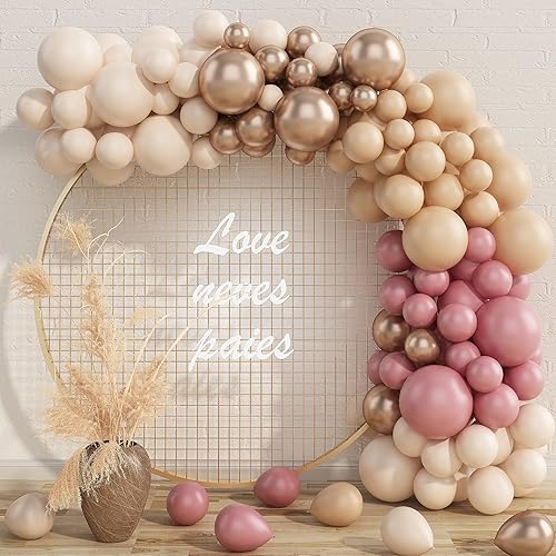 Kit de guirnalda de globos de color rosa y nude, guirnalda de globos de color rosa polvoriento con globos de oro champán blanco albaricoque,