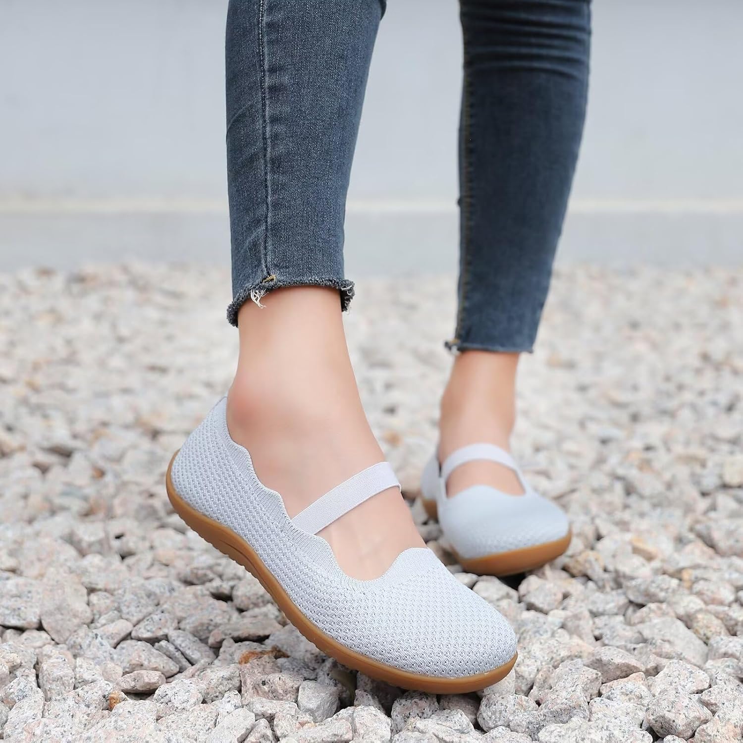 DEXJEWU Women's Wide Toe Box Flats Knit Mary Jane Ballet Flats Wide Width Walking Dressy Shoes with Arch Support Comfortable - Image 6