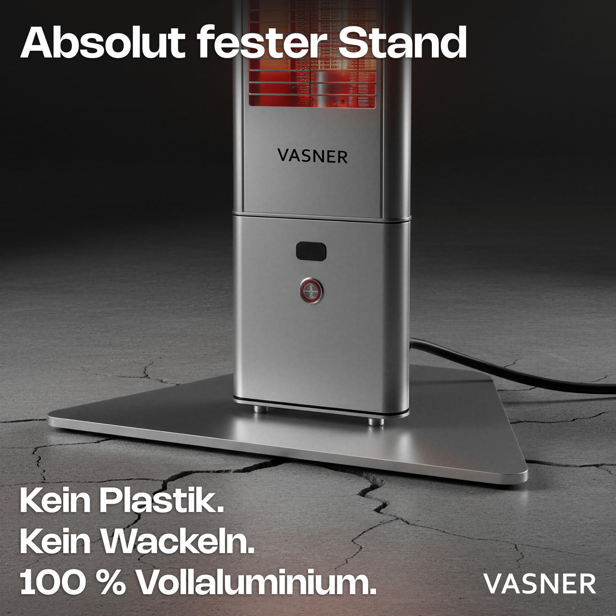 VASNER HeatTower Infrarot Heizstrahler Terrasse 2500 Watt 4 Heizstufen Standheizstrahler elektrisch mit Fernbedienung IP65 Schutz für Outdoor oder Bad