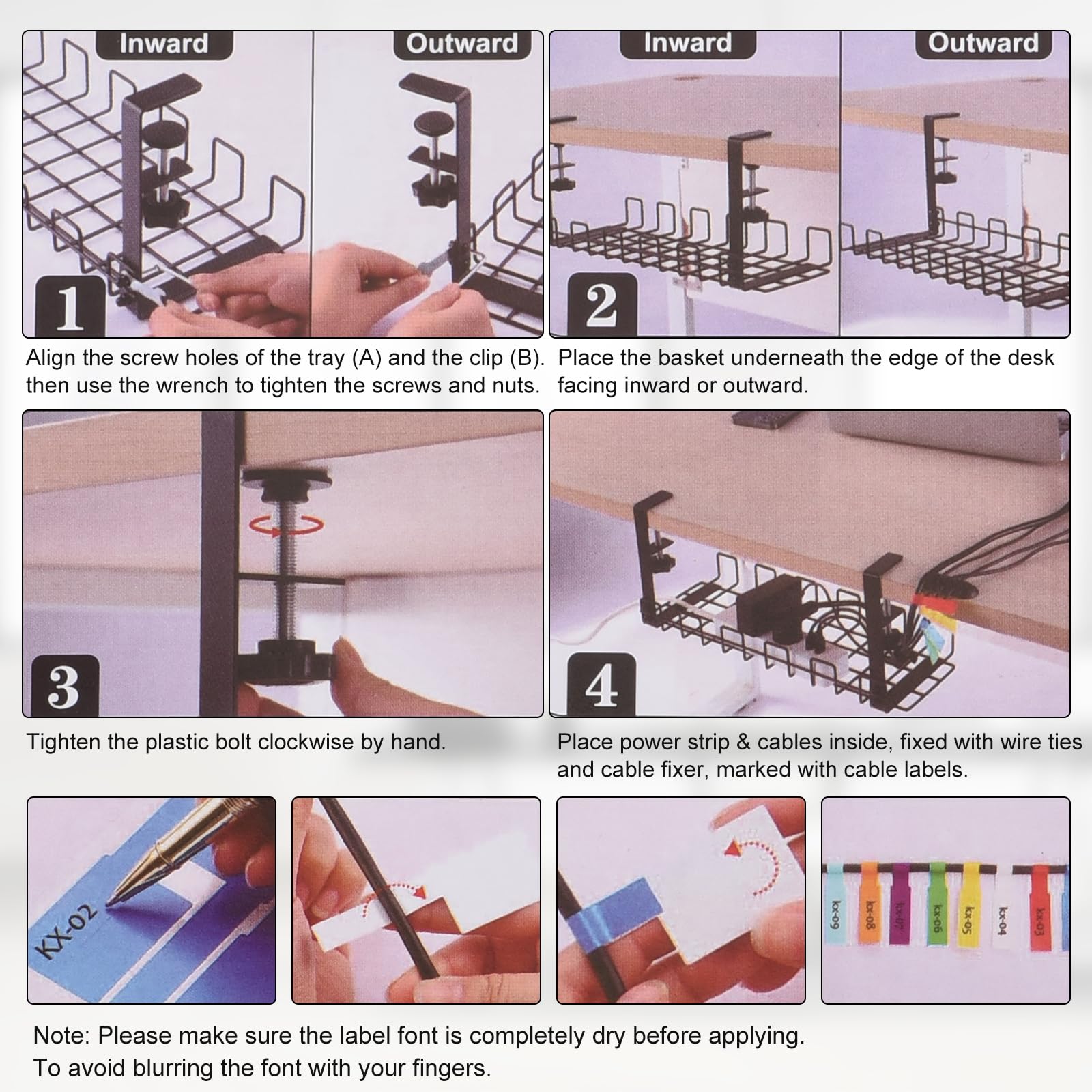 QUARKZMAN Vassoio per Gestione Cavi, 2pz 15,75" - Vassoio Gestione Cavi Sotto Scrivania Metallo Regolabile e Rimovibile Senza Foratura Porta Cavi per Organizzatore Cavi Computer (Nero)