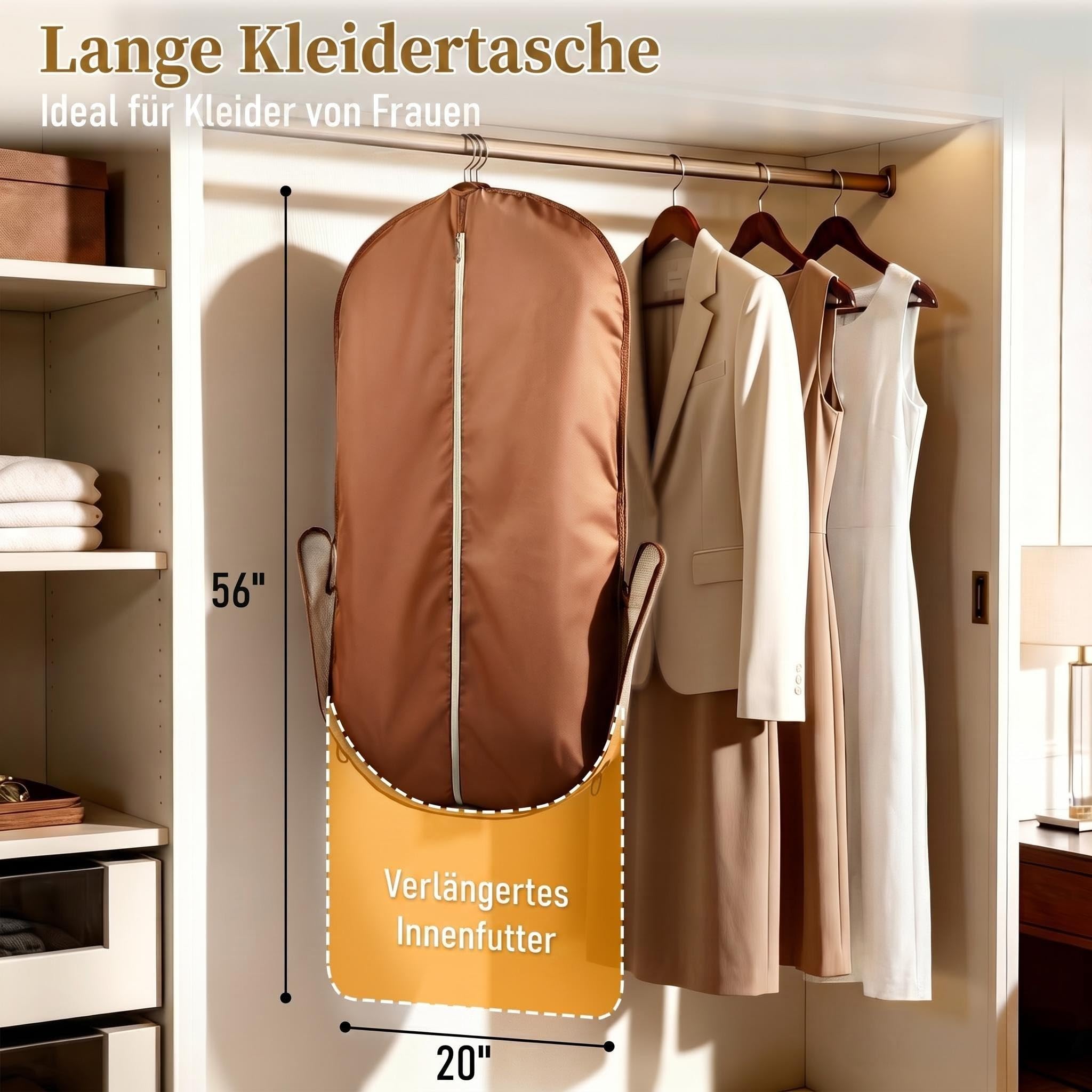 MISSLO Anzugtasche für Damen, 56" Faltbarer Kleidersack Anzug für Reisen mit großen Taschen, Hochwertige Kleiderhülle mit Schultergurt für Geschäftsreisen, Hochzeiten, Kleidung, Beige