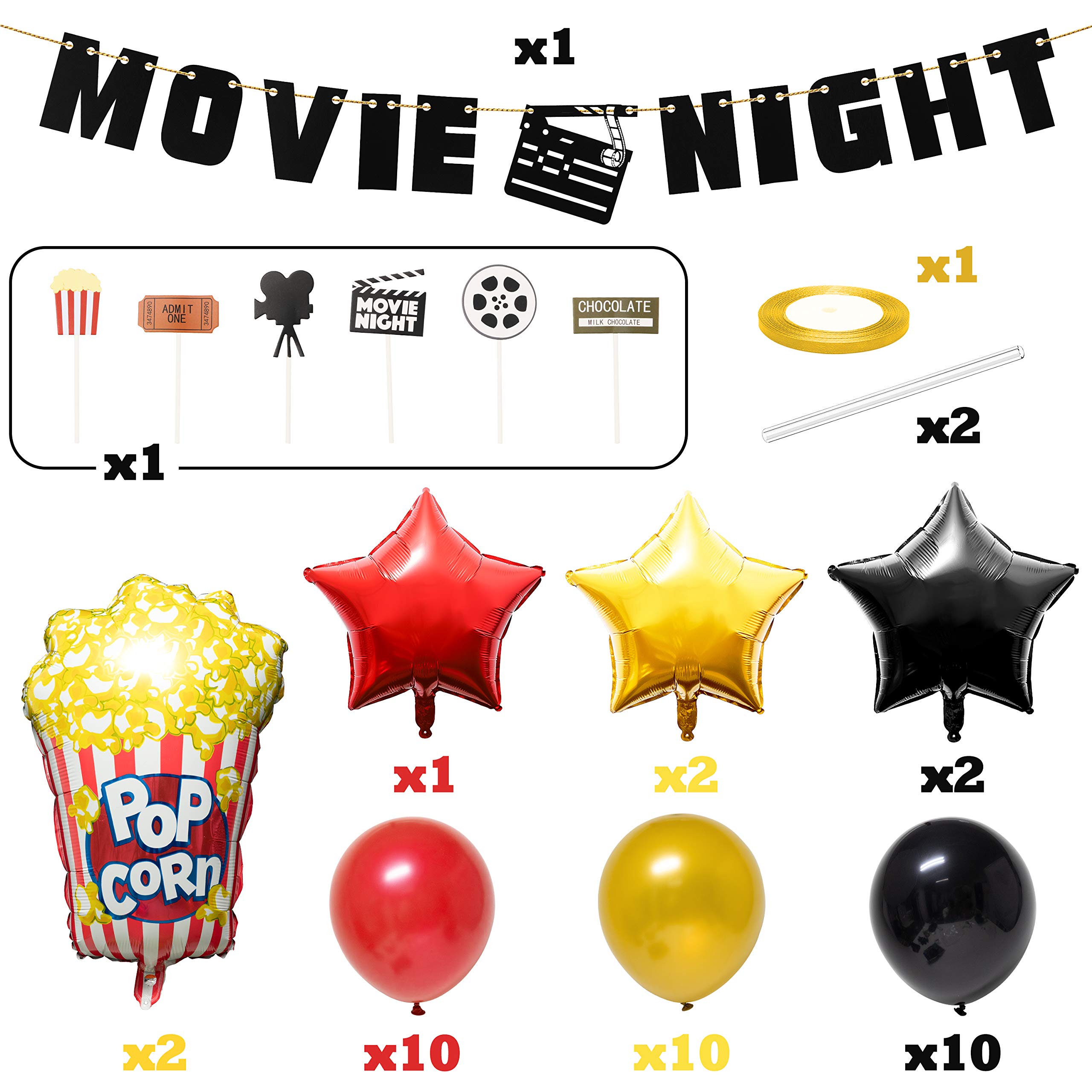 BeYumi 45 Packs Movie Night Theme Party Decorations Kit Popcorn Star