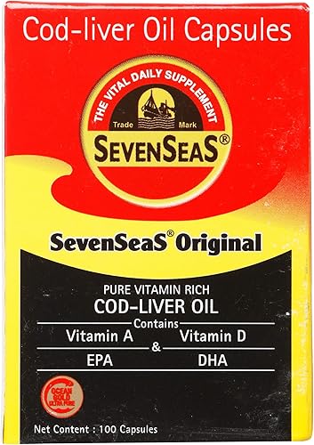 Seacod Cápsulas de aceite de hígado de bacalao, ácidos grasos omega-3, vitamina A, vitamina D 100 cápsulas