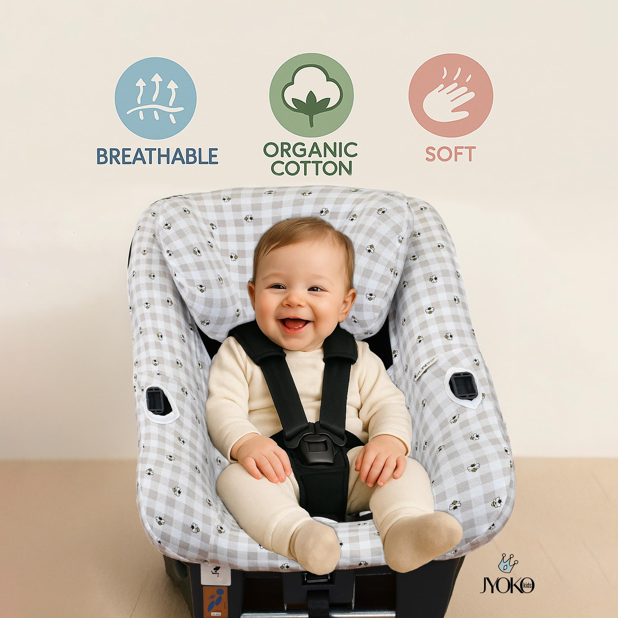 JYOKO Kids Pokrowiec Z Bawełny Organicznej Do Fotelika Samochodowego Kompatybilny Z Klippan Cargo, Picnic Vichy