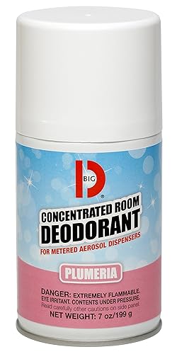 Big D 475 Desodorante concentrado para dispensadores de aerosol medidor, fragancia Plumeria, 7 onzas (paquete de 12) Ambientador ideal para baños,