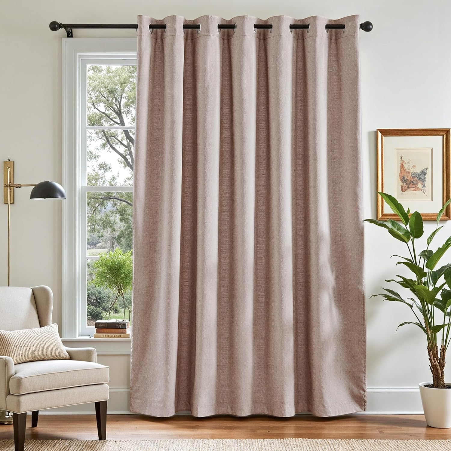 jinchan Linen Textured Room Darkening Curtain 96 Inch Length for Living Room Extra Wide for Room Divider Taupe Bedroom Curtain Thermal Insulated Grommet Top 1 Panel Window Treatment Drape