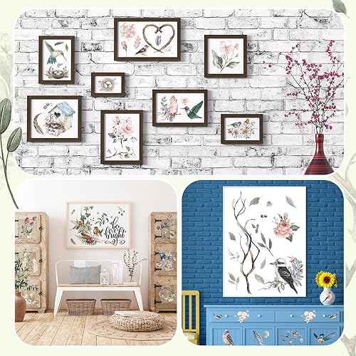 Miniatura 2 de 12 hojas de calcomanías para transferencia para manualidades y muebles, calcomanías clásicas de pájaros, floral, lavanda, mariposa, para el hogar,