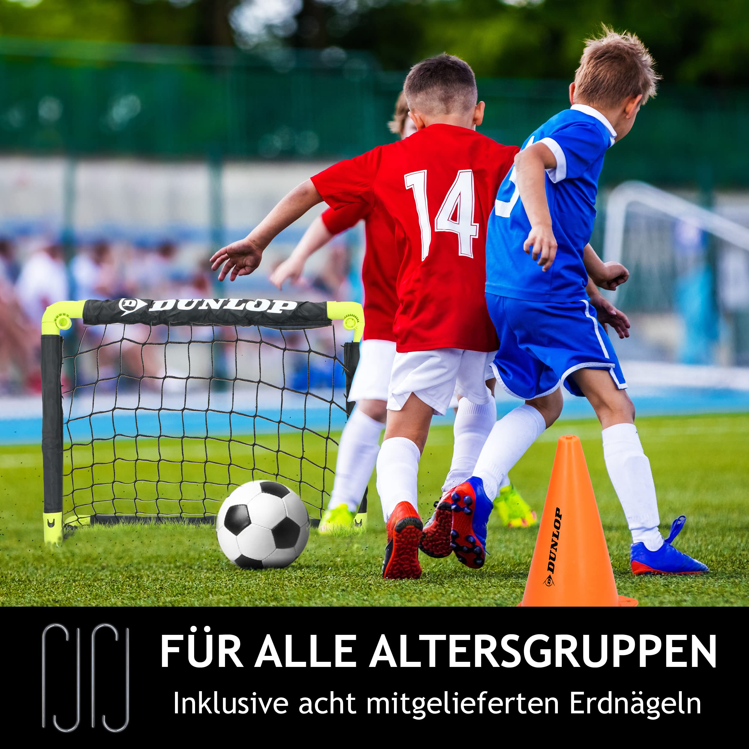 Dunlop Fußballtor 50 x 44 x 44 cm - Fußballtore Set von 2 - Faltbares Fussballtor - Fussballtore für Garten Kinder - Fussball Trainingszubehör für Innen und Außen - Kunststoff - Schwarz/Gelb