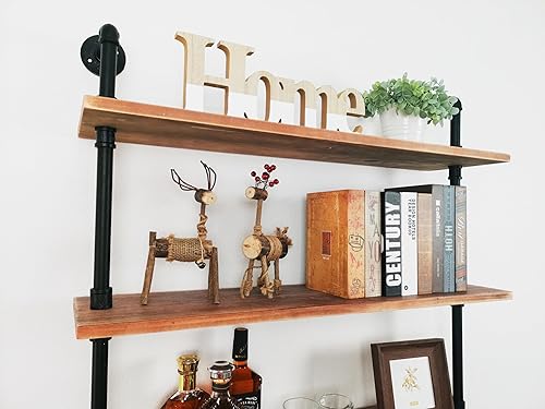Miniatura 5 de Anynice Estantería industrial de 5 niveles, estantería rústica de tubería de metal de madera montada en la pared para sala de estar (marrón
