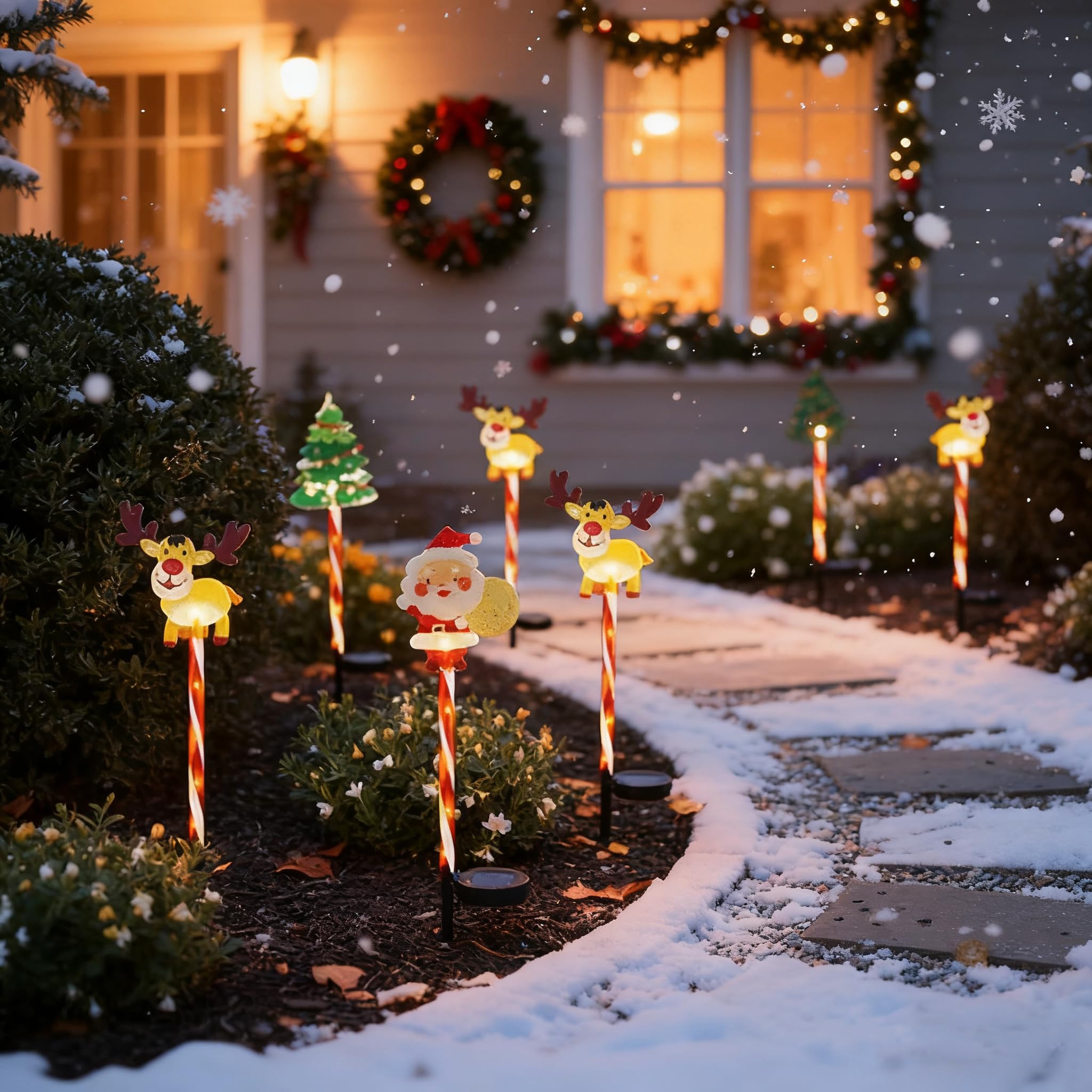 Luci natalizie a energia solare, confezione da 6, luci decorative a LED per esterni, con due opzioni di alimentazione per cortile, portici, alberi, efficienti dal punto di vista energetico e