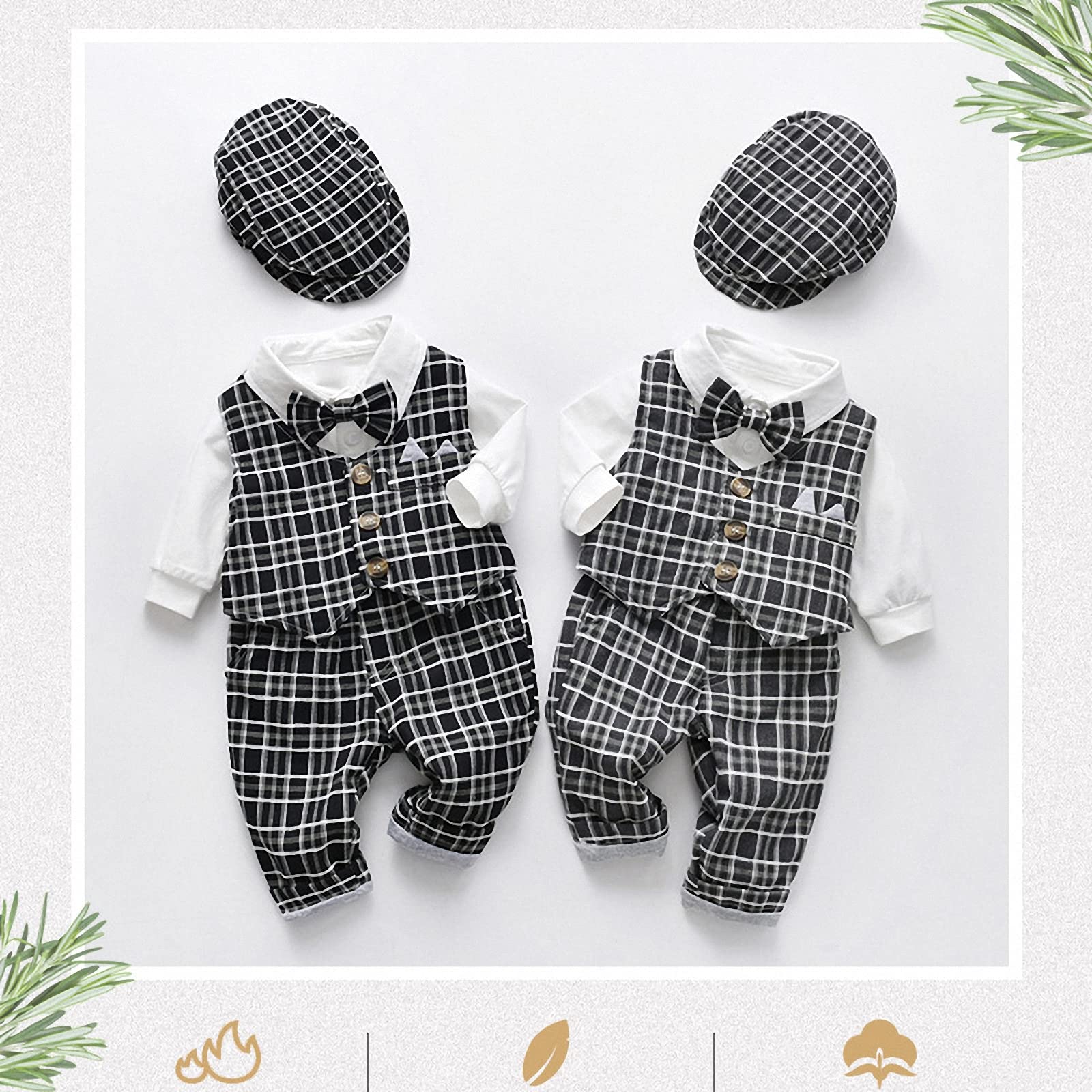 Anzug Set für Jungen, frühlings und Herbst Baby Retro British Style-Herren Fliege mit baskenmütze, Kinder Plaid neugeborenen Langarm Weste