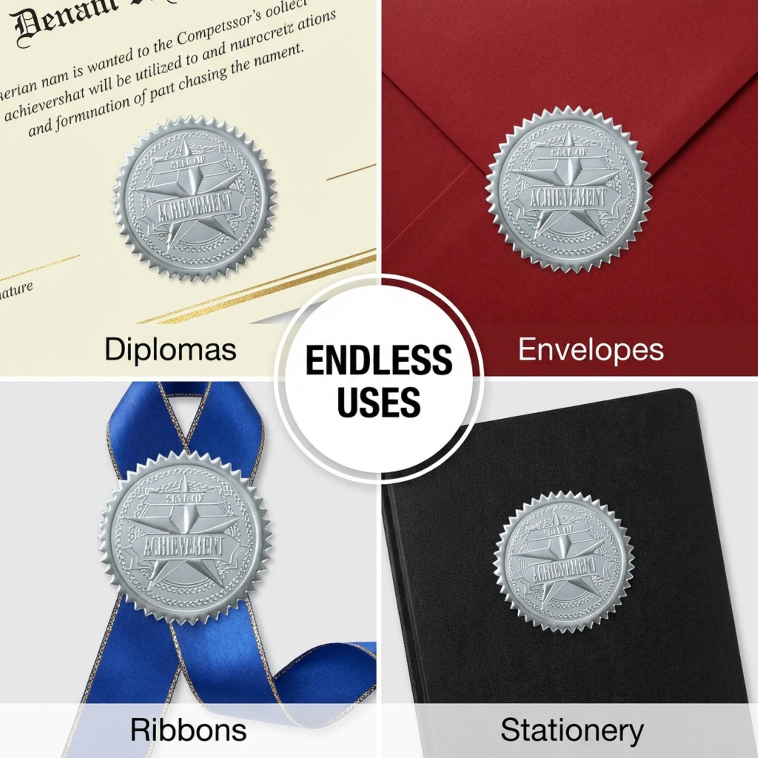 PaperDirect Seal of Achievement - Sellos de certificado de plata en relieve, paquete de 102