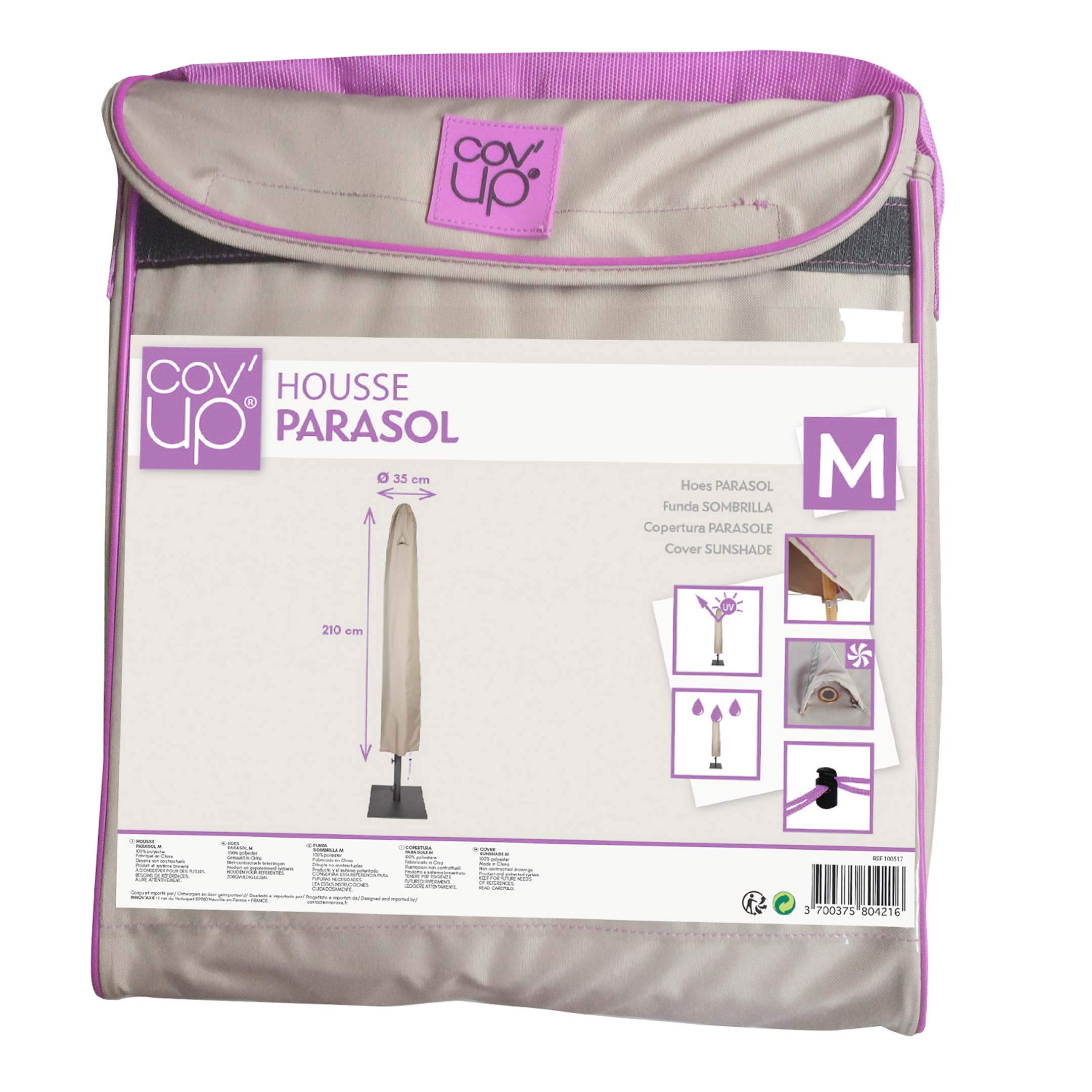 Cov'Up Housse de Protection de Parasol Droit Diamètre 57 cm x Hauteur 210 cm, Taupe