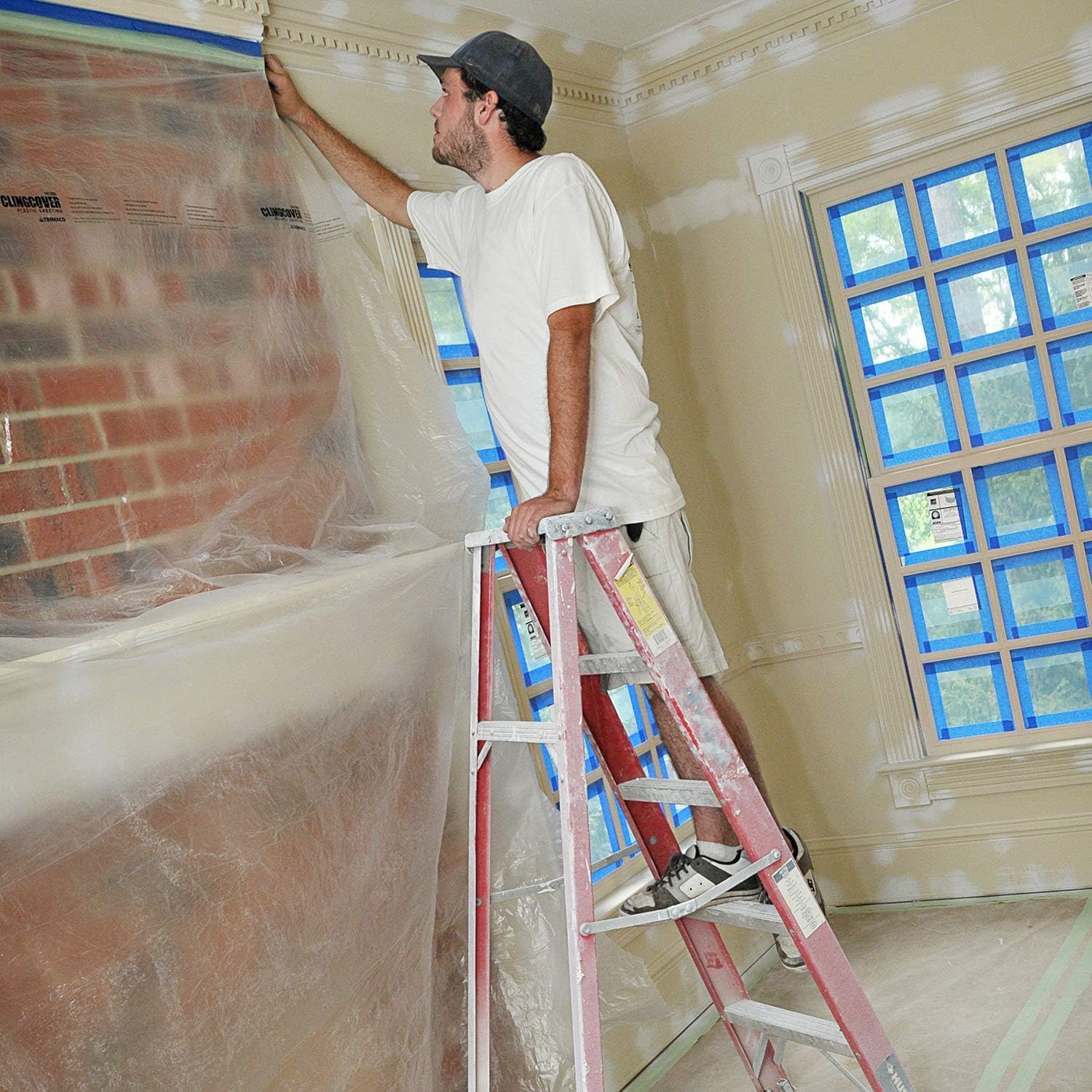 2 Rolls 65 Feet Plastic Painters Drop Cloth Dust-Proof & Waterproof Protective Masking Film for Protecting Furniture,Flooring, Car,Carpet, DIY Projects,Decorating (4x20m)