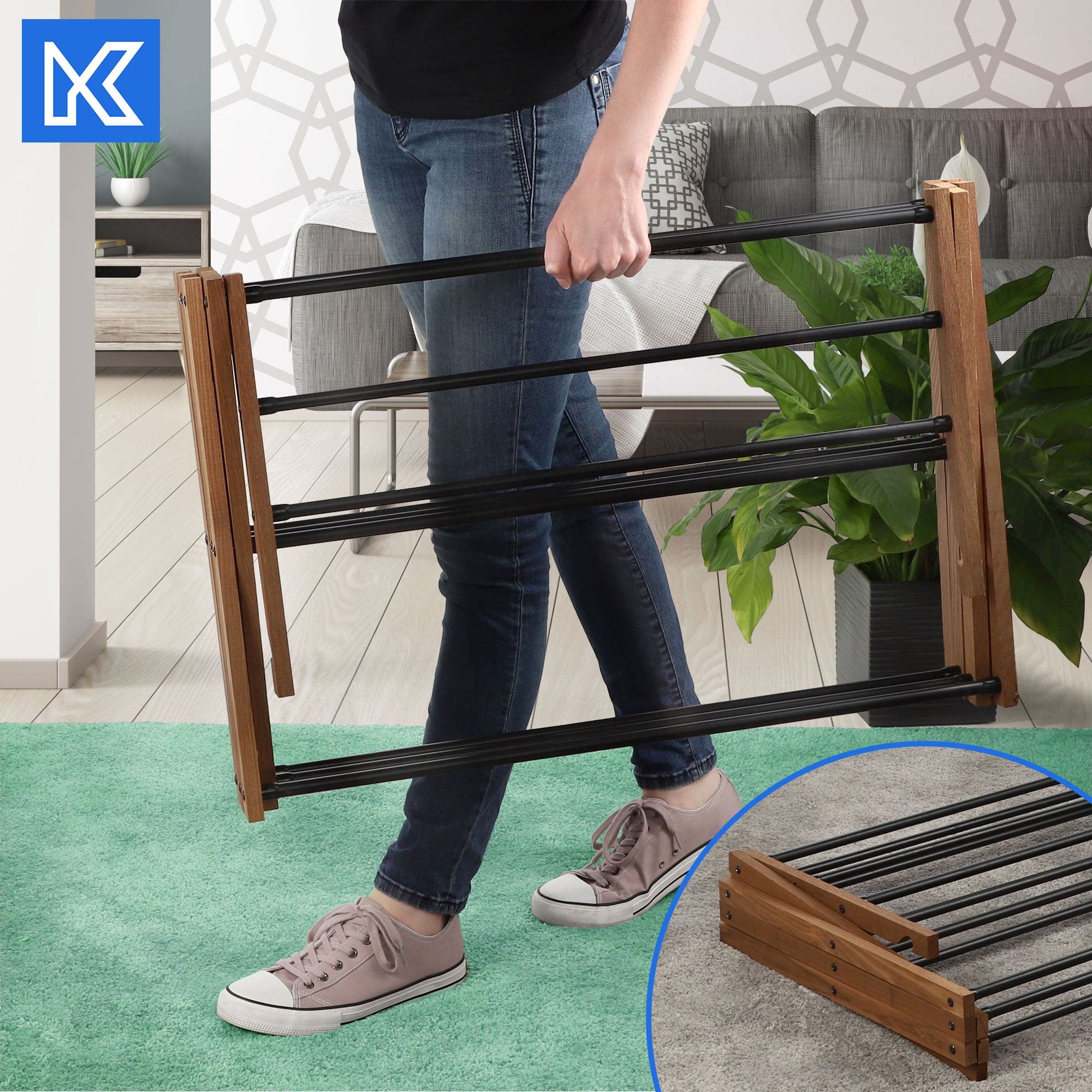 KADAX Standtrockner aus Holz, Vollständig montiert, klappbarer Turmwäscheständer mit 7m² Trockenfläche, Holzwäscheständer, platzsparender Trockner (73x97cm)
