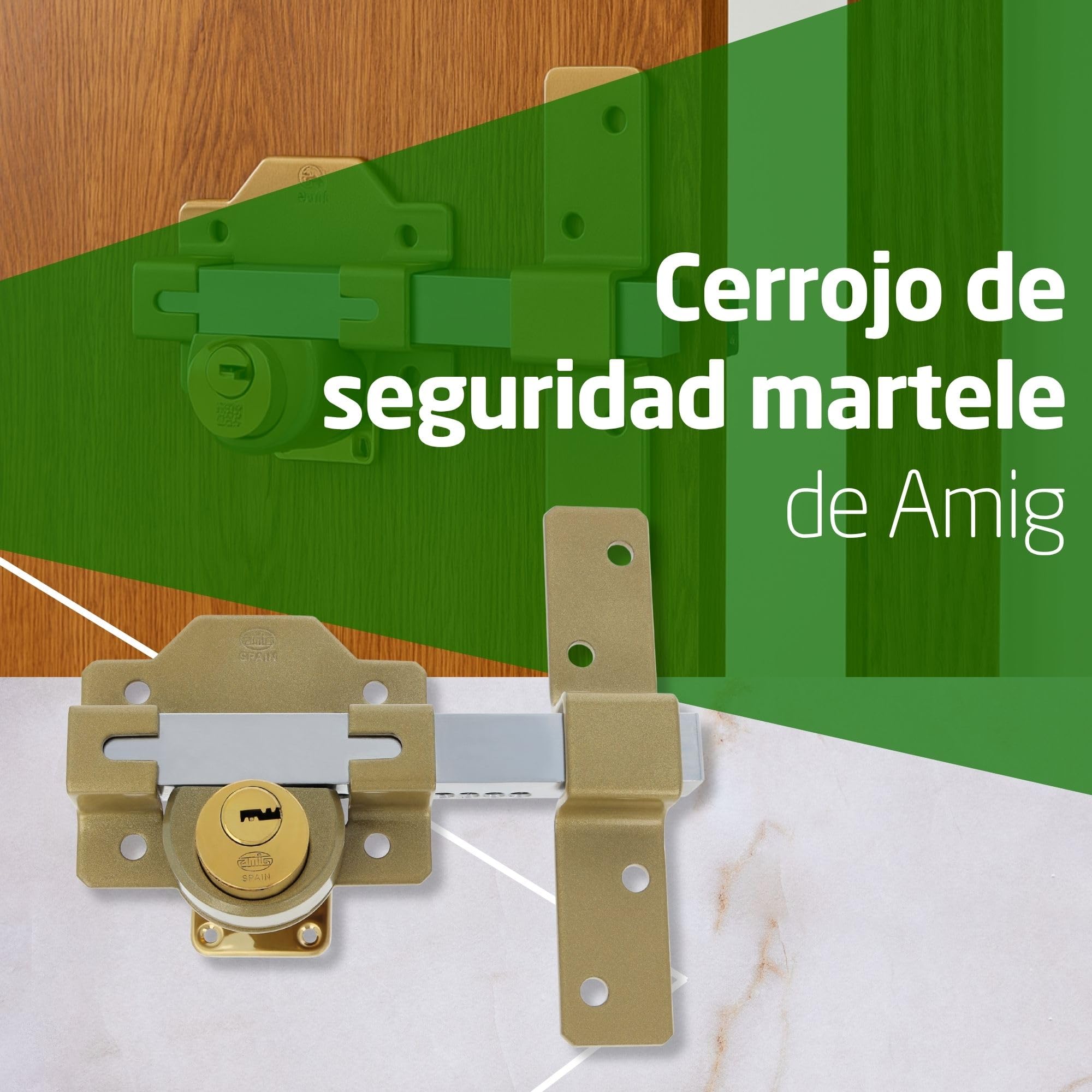 Amig - Cerrojo de Sobreponer con Cilindro Redondo Interior y Exterior Mod. 4-88 x 153 mm - Cerradura de Seguridad con Llave - Incluye 5 Llaves de Punto - Acero Martelé