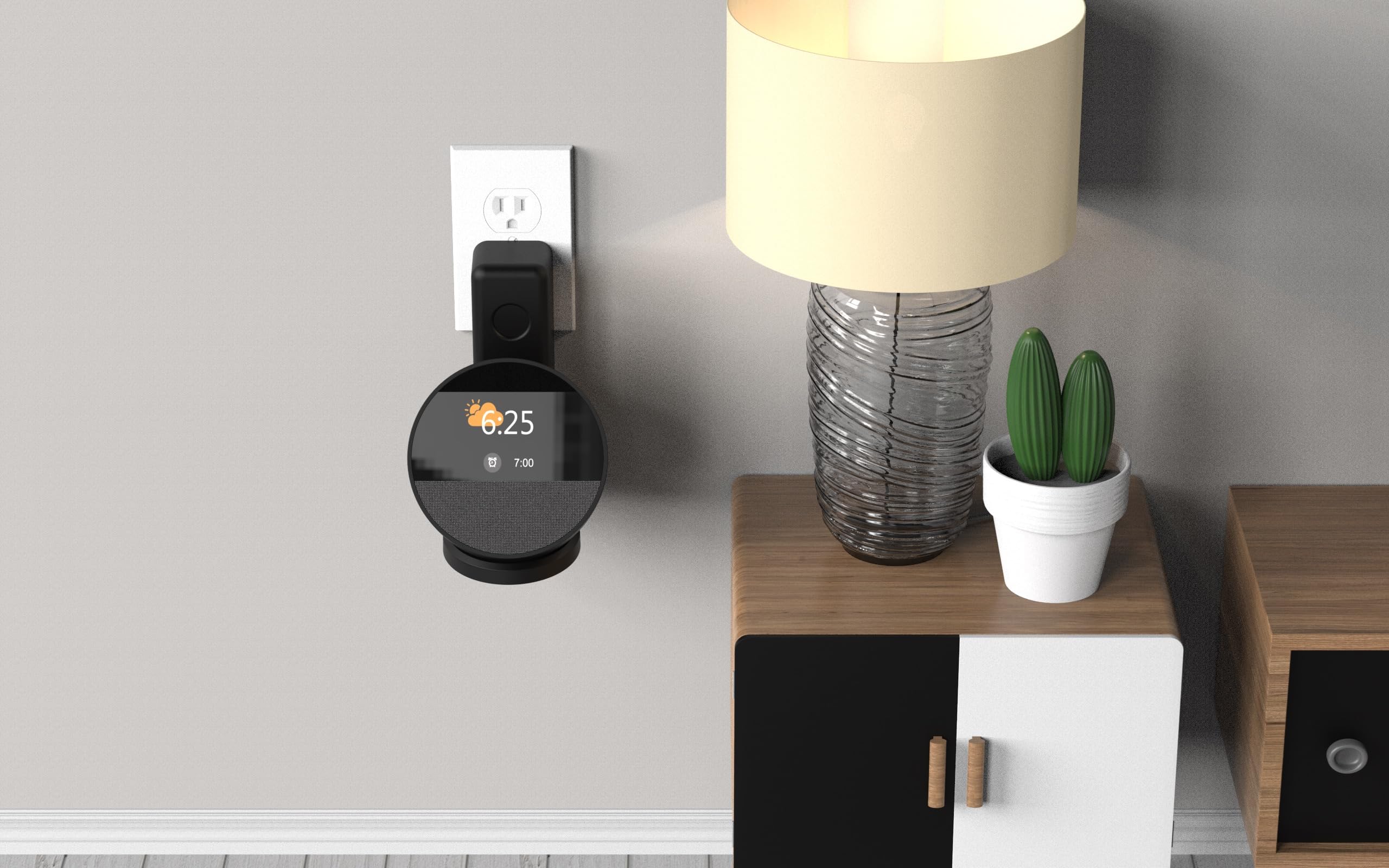 ELLENNE SUPPORTO DA MURO PER ALEXA ECHO SPOT 2024 DA PARETE NERO | SUPPORTO DA MURO PER ALEXA ECHO SPOT 2024 DA PARETE - SALVASPAZIO NASCONDERE CAVI - SENZA VITI - NERO