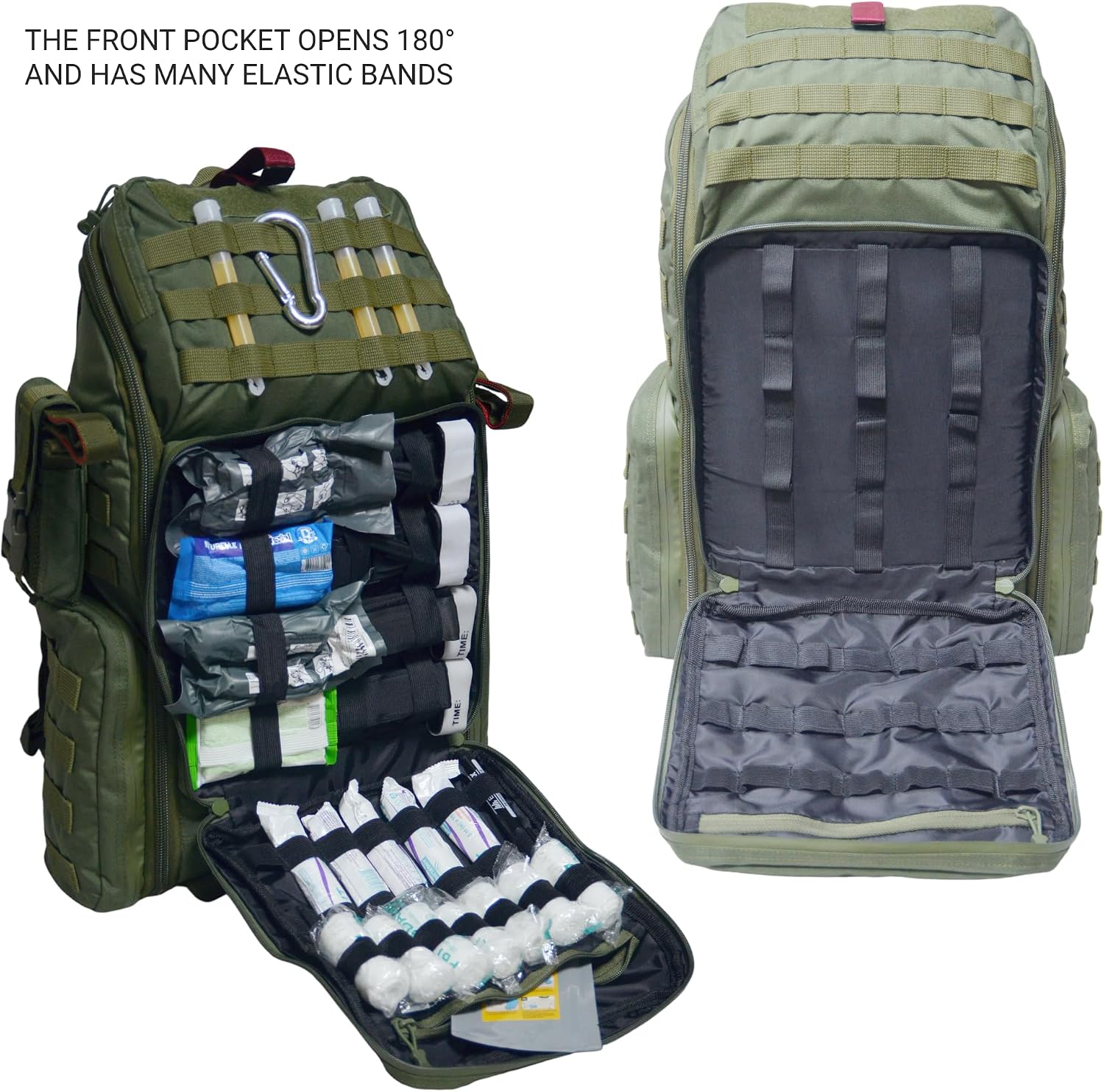 32L Combat Medical Bag - Tactical MOLLE IFAK Empty Trauma Backpack OD Green | Professional-grade wide-open design provides instant visibility and rapid access to organized medical supplies in emergencies