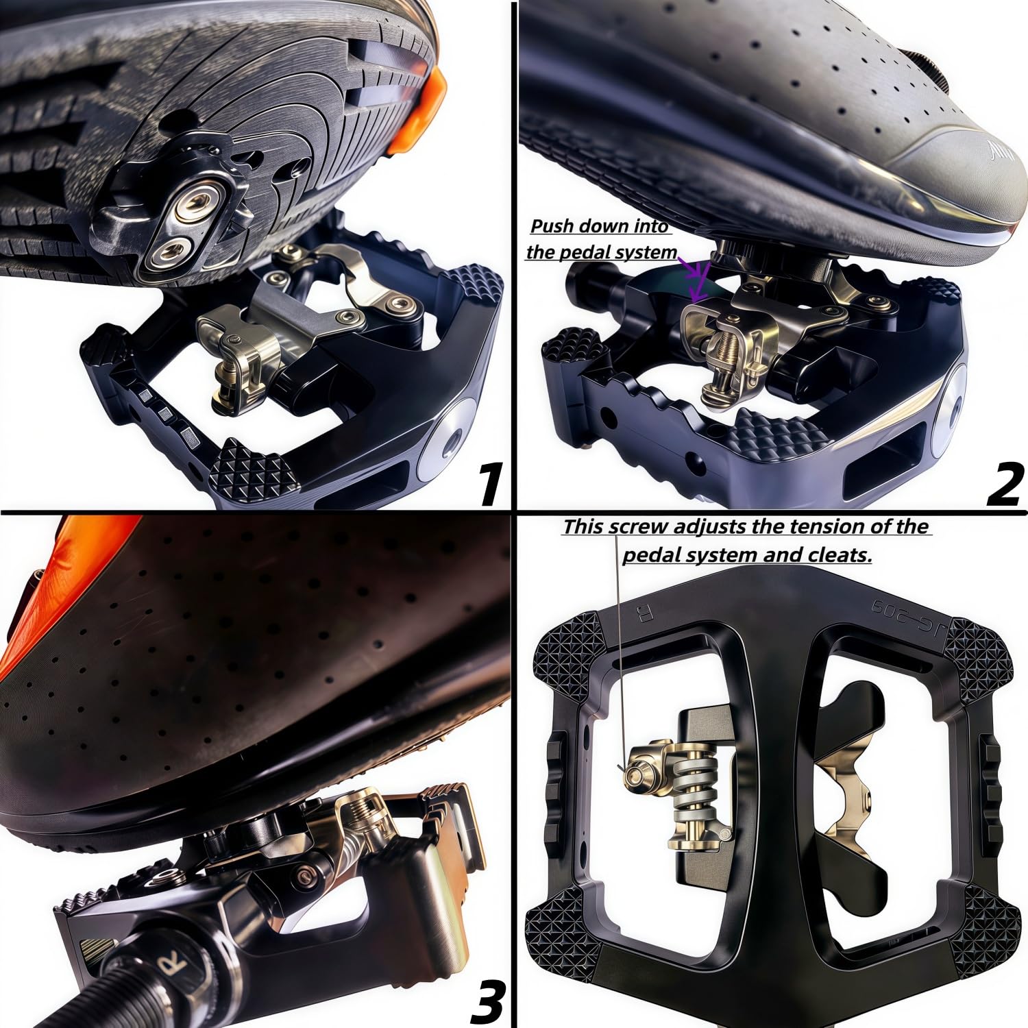 YBEKI Pedales de Gama Profesional para Bicicleta Estática – sin Clips + Calapiés y Correa – Compatibles con Peloton, Schwinn, Sunny y la mayoría de Bicicletas de Interior – Eje de 9/16″