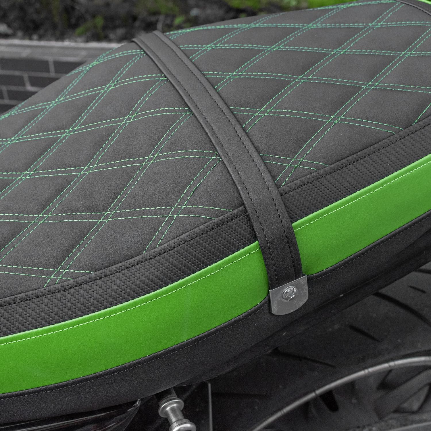 Motorcycle Complete Seat Cushion Pad Fit for Z900RS 2018-2025 Passenger Driver One-Piece Pillion Pressure Relief, Green