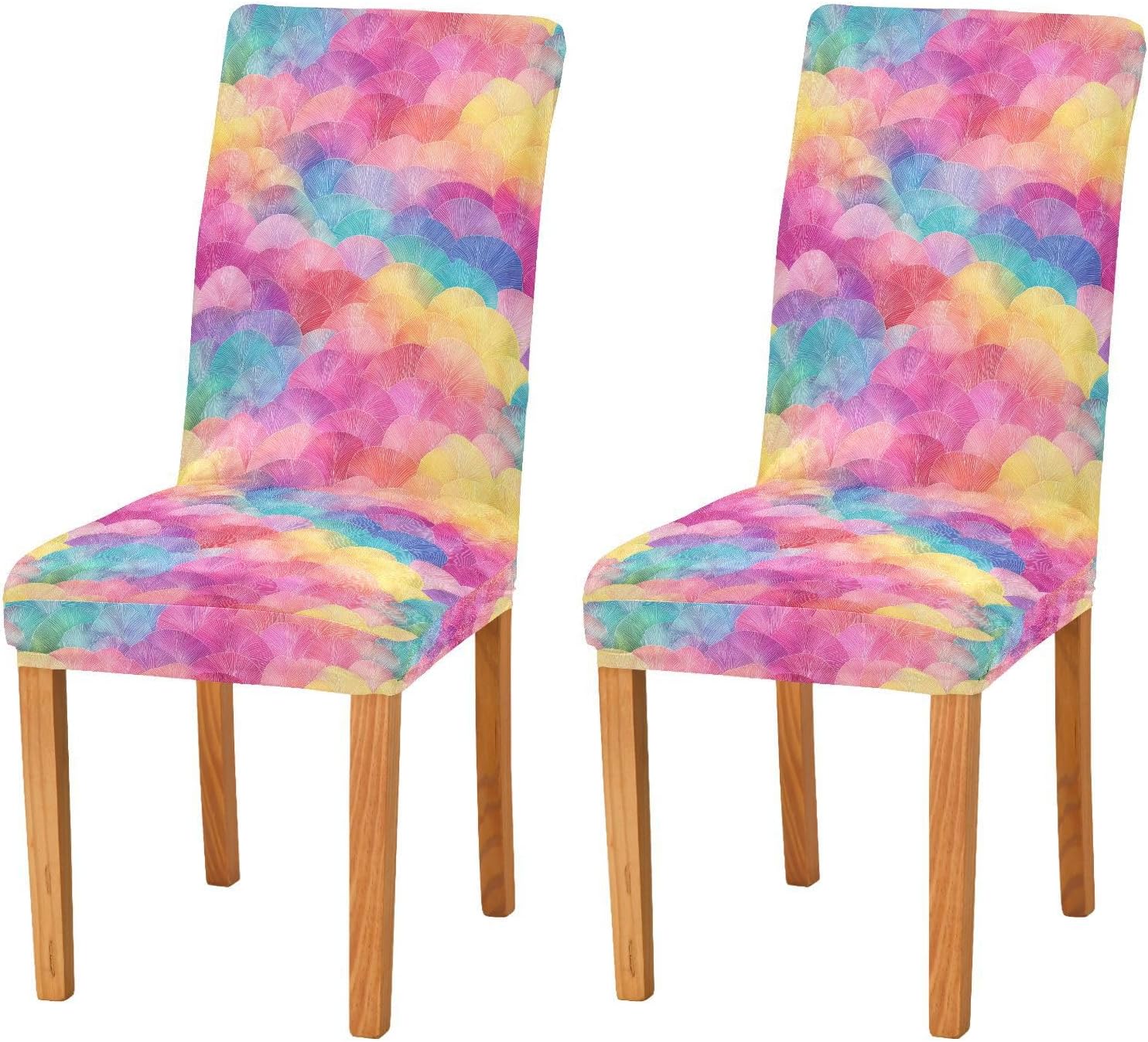 ALAZA Chair Covers for Dining Room, Rainbow Color Pink Yellow Blue Print Stretch Chair Cover Sets Chair Protector Removable Washable for Ktichen Restaurant Hotel