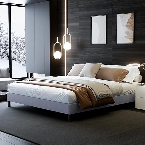 yoyomax Marco de cama de tamaño matrimonial, soporte de listones de plataforma de madera clásica, base de colchón, montaje sin herramientas en 10