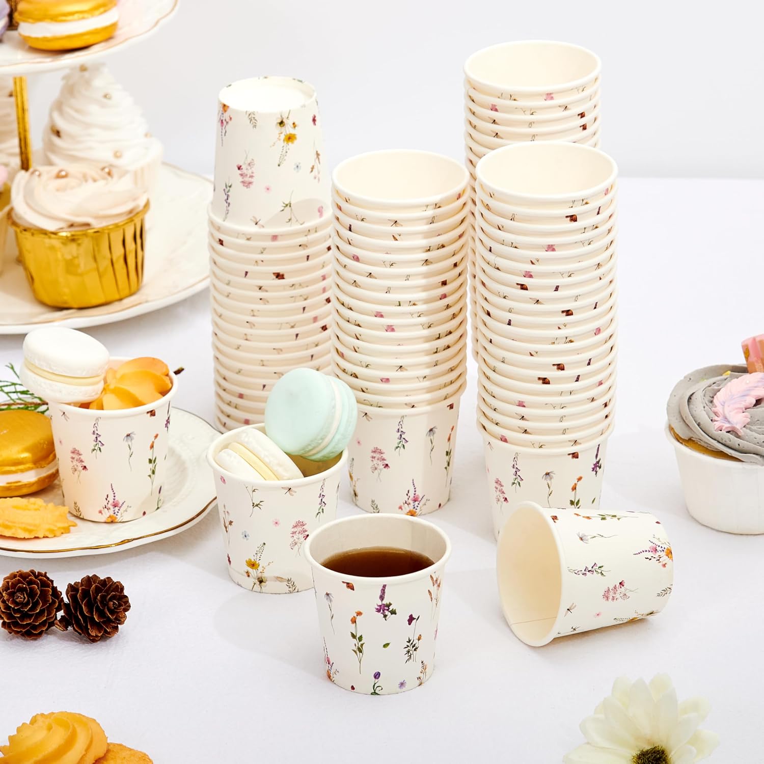 Crisky 300 Pack Paper Bathroom Cups 3oz Disposable, Elegant Design Floral Small Mouthwash, Hot/Cold Beverage Coffee, Dessert Available for Birthday Parties, Home-use, Picnics, Ceremonies Any Events