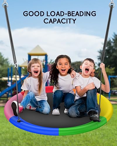 Miniatura 4 de Columpio de árbol de platillo de 43 pulgadas para niños y adultos, capacidad de peso de 700 libras, columpio impermeable con correas ajustables para