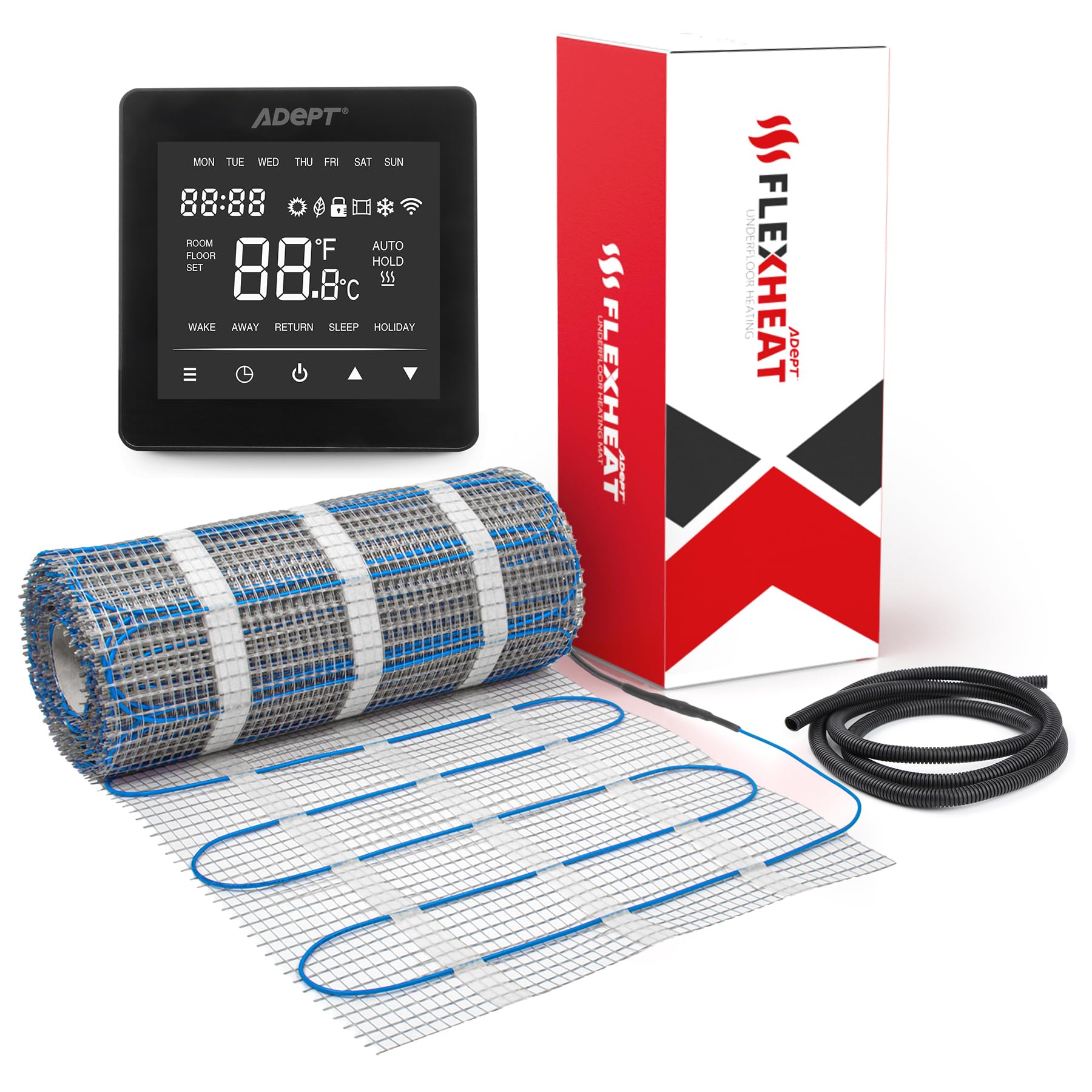 Adept Flexheat Black Wifi Thermostat Electric Underfloor Heating Mat Kit - 200W/M2-6M2